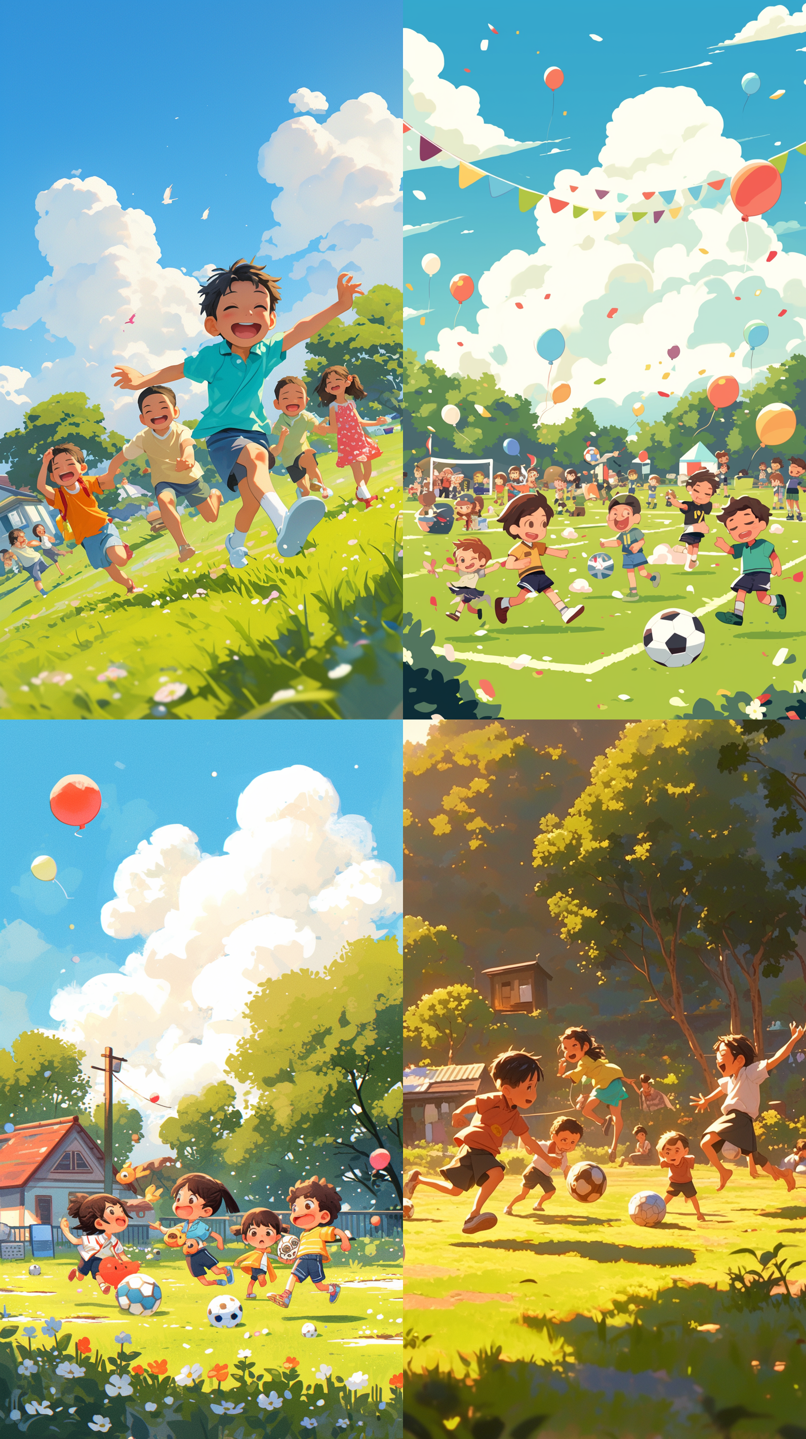 儿童节，儿童在小区里的草坪上快乐的玩耍