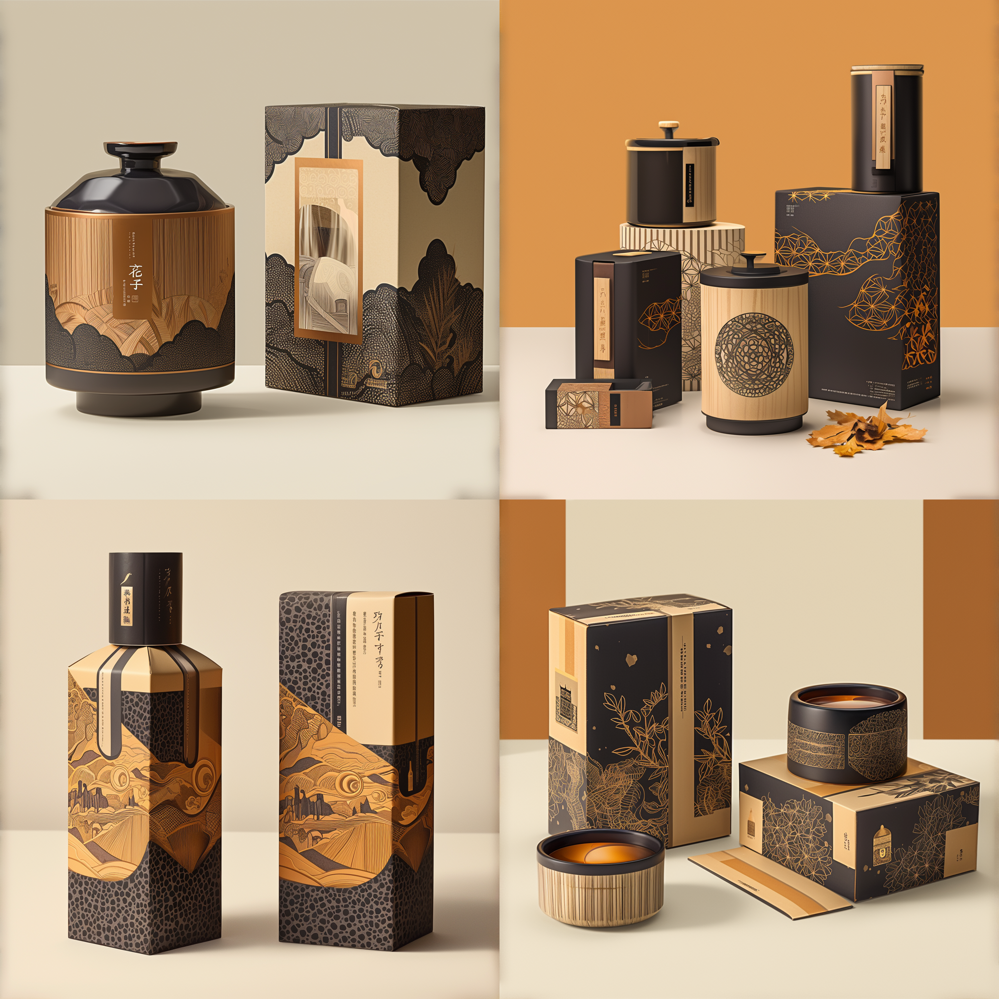 重庆荣昌陶瓷-安陶产品包装展示，多角度拍摄，现代简约风格，自然光，白色背景，微距镜头，细节清晰，色彩鲜艳，包装设计精致，文化元素融合，视觉吸引力强。