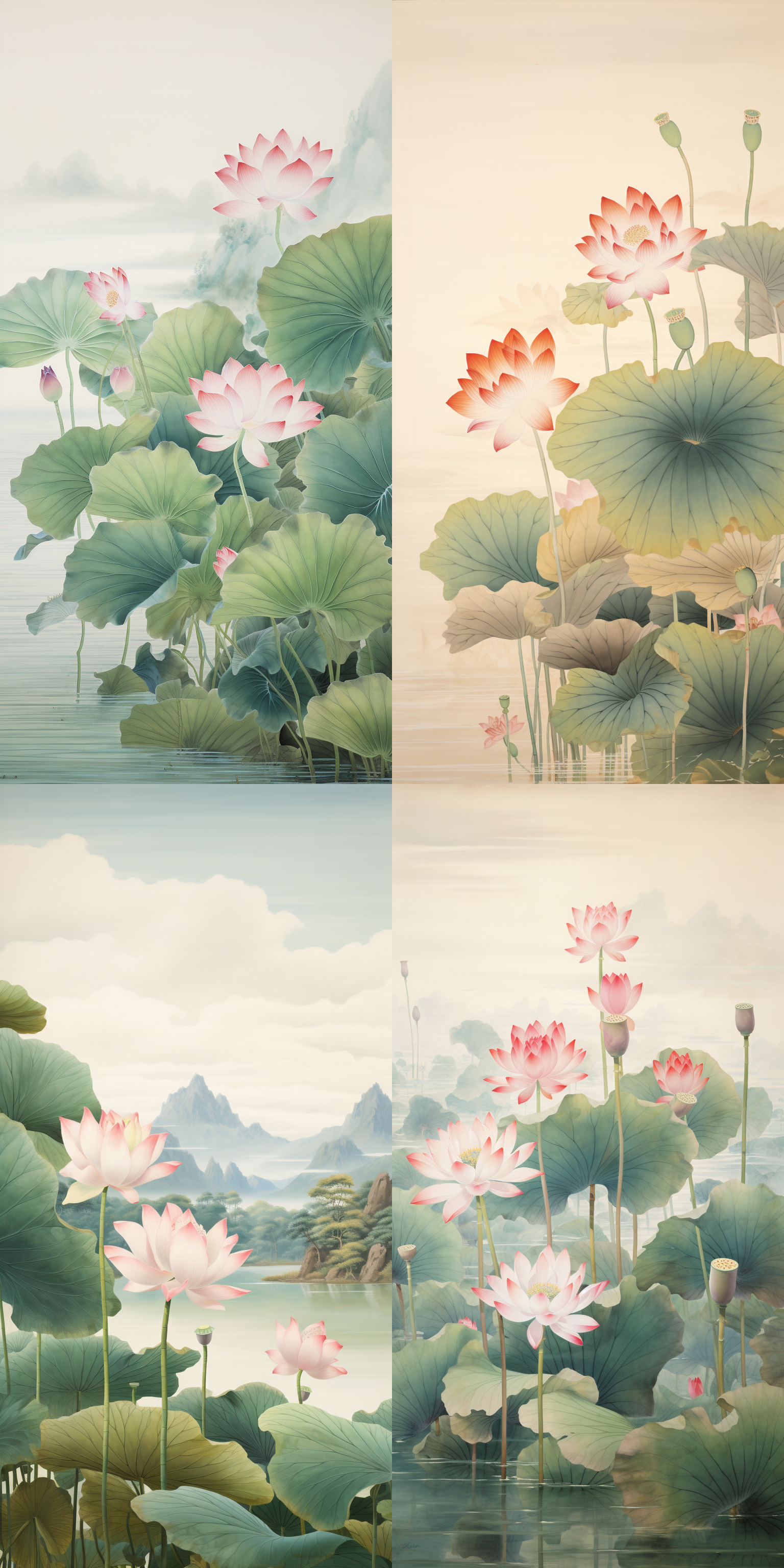 毕竟西湖六月中， 风光不与四时同。 接天莲叶无穷碧， 映日荷花别样红。 潘天寿风格作品