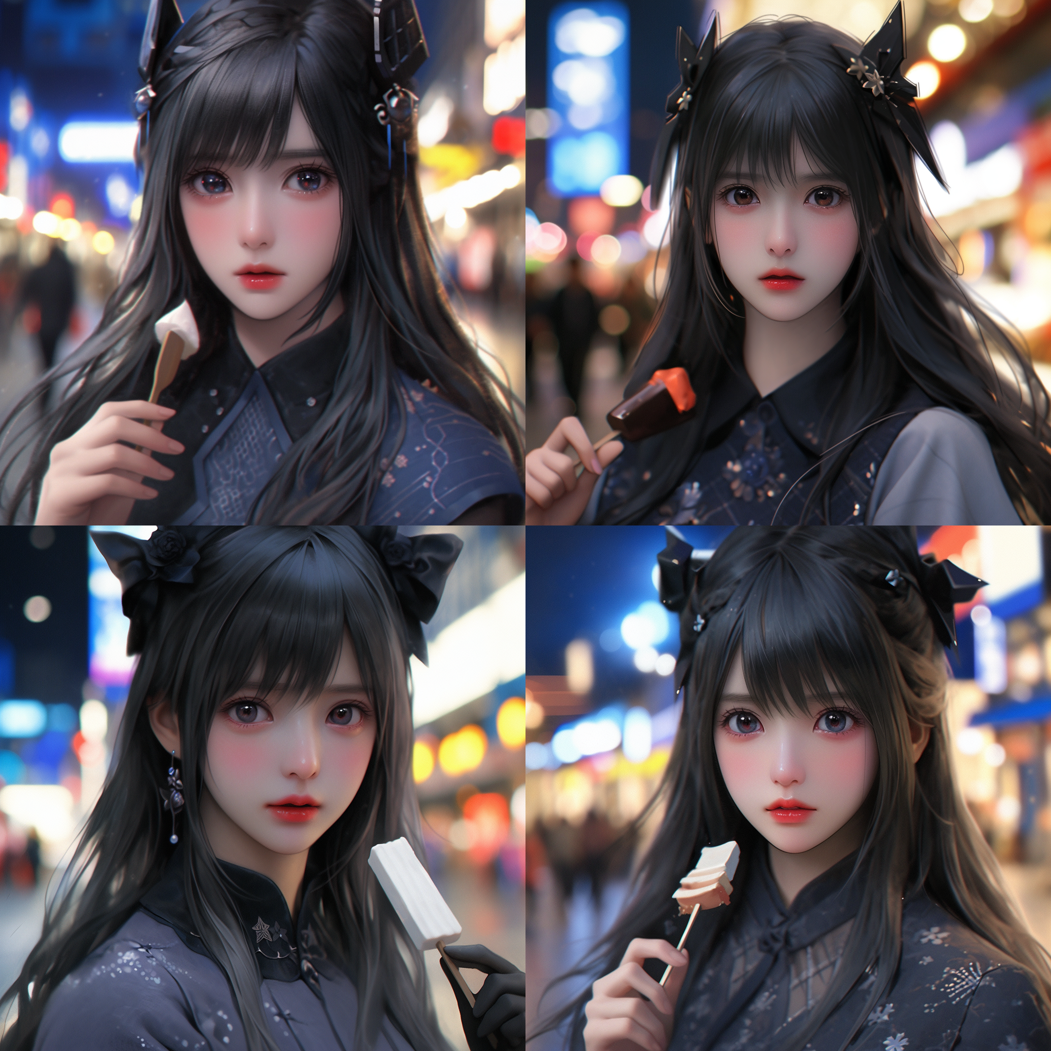 可爱女生吃冰淇淋，特写镜头，夏日街头，鲜艳色彩，甜美笑容，高清32k细节，自然光，微风轻拂，轻松愉快。 刺绣 角色设计