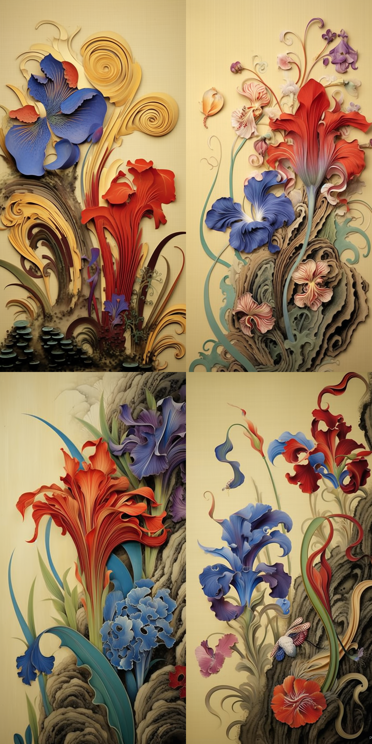 多维衍纸画，文化碰撞，卡马龙色系，色彩丰富，阳光，手工制作，细节精致，立体感，抽象风格，对角线布局，暖色调，视觉冲击力。
