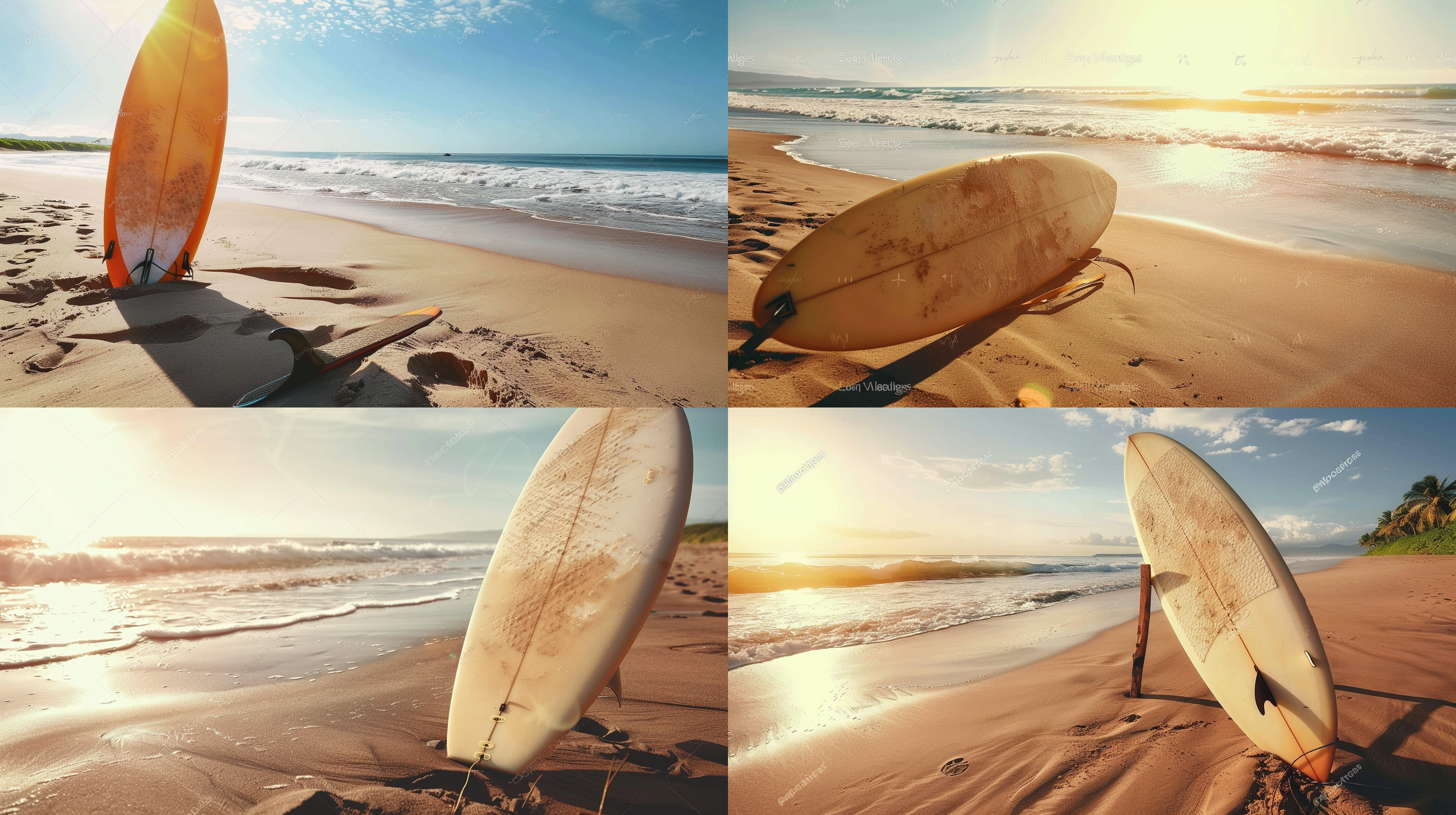 沙滩，阳光，冲浪板