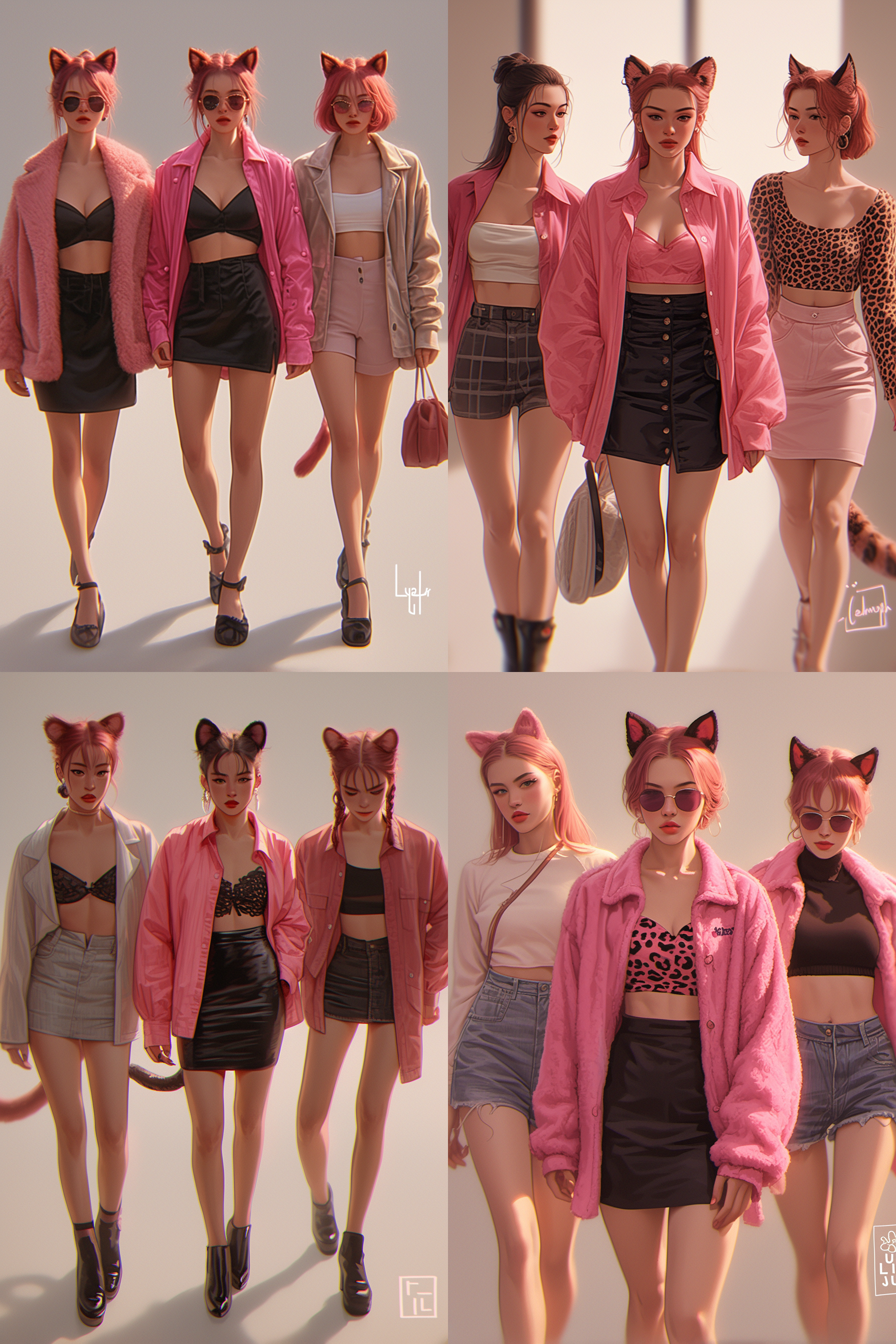 三视图，正视图，侧视图，背视图，q版，三头身，古风仙女，彩色琉璃裙，甜美，裙摆飘逸，超高清，超细节，3d动漫风格 丝绸 汉服 刺绣 中式服装