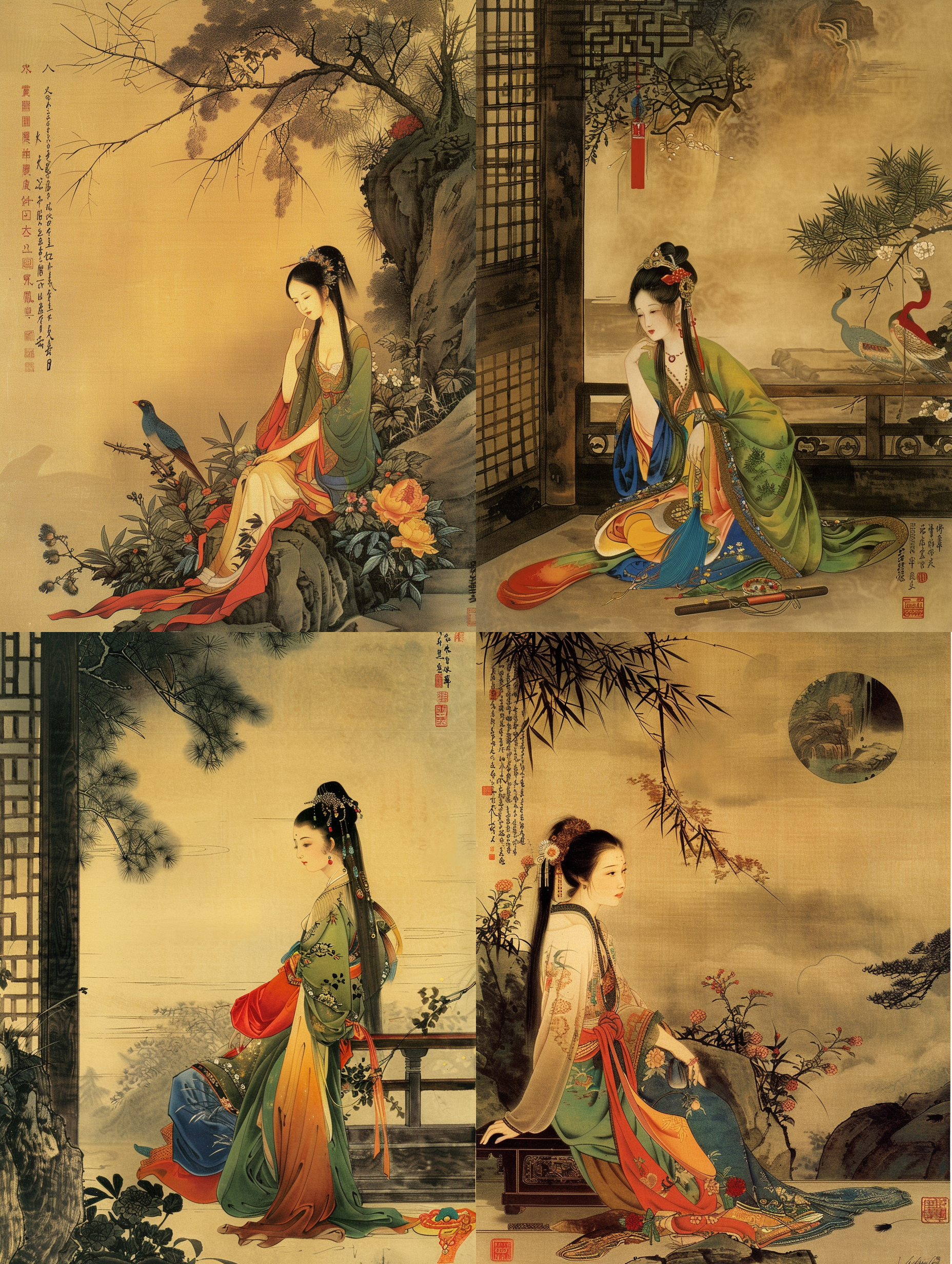 郎世宁风格，清朝宫廷，公主端坐，公主服饰，清朝服饰，华贵服饰，细腻笔触，柔和光线，室内场景，暖色调，长焦镜头，静态构图，高贵气质，宁静表情