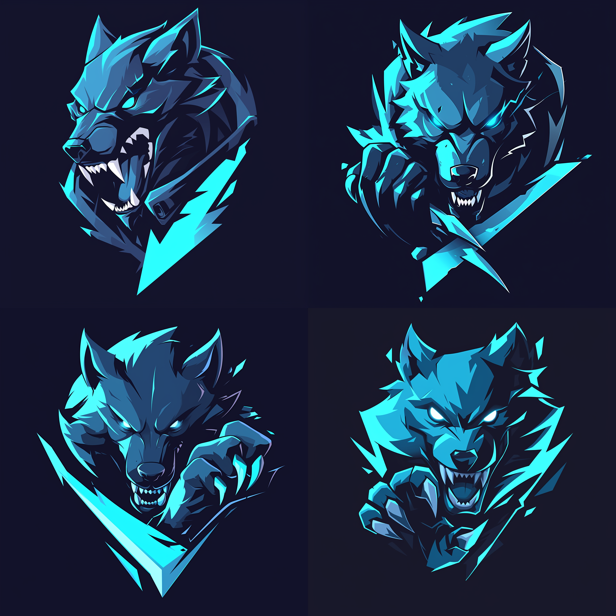 狼头特写，2d卡通风格，线条简洁，无背景，无阴影，无角色，眼神凶猛，色块平涂，无细节，对比鲜明，平面设计。