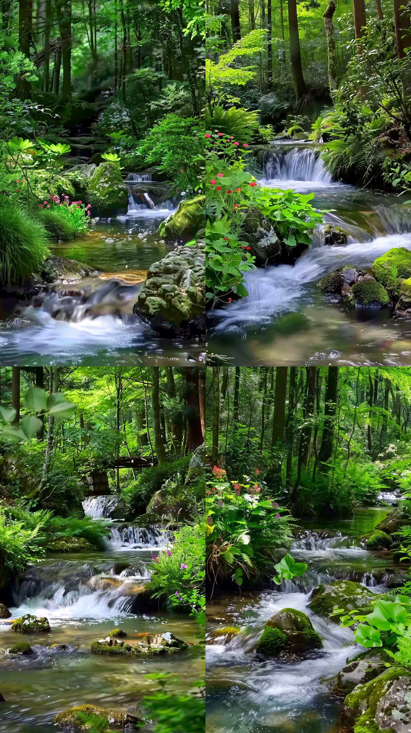 gentle sparkling forest stream, still from a music video, lush plants and flowers, realistic-n 9, steps 50, music theme, stream flowing through the house, 1 6 : 9, by hans schwarz, vibration, image depth, fluidity, rocky meadows, flowing rhythms