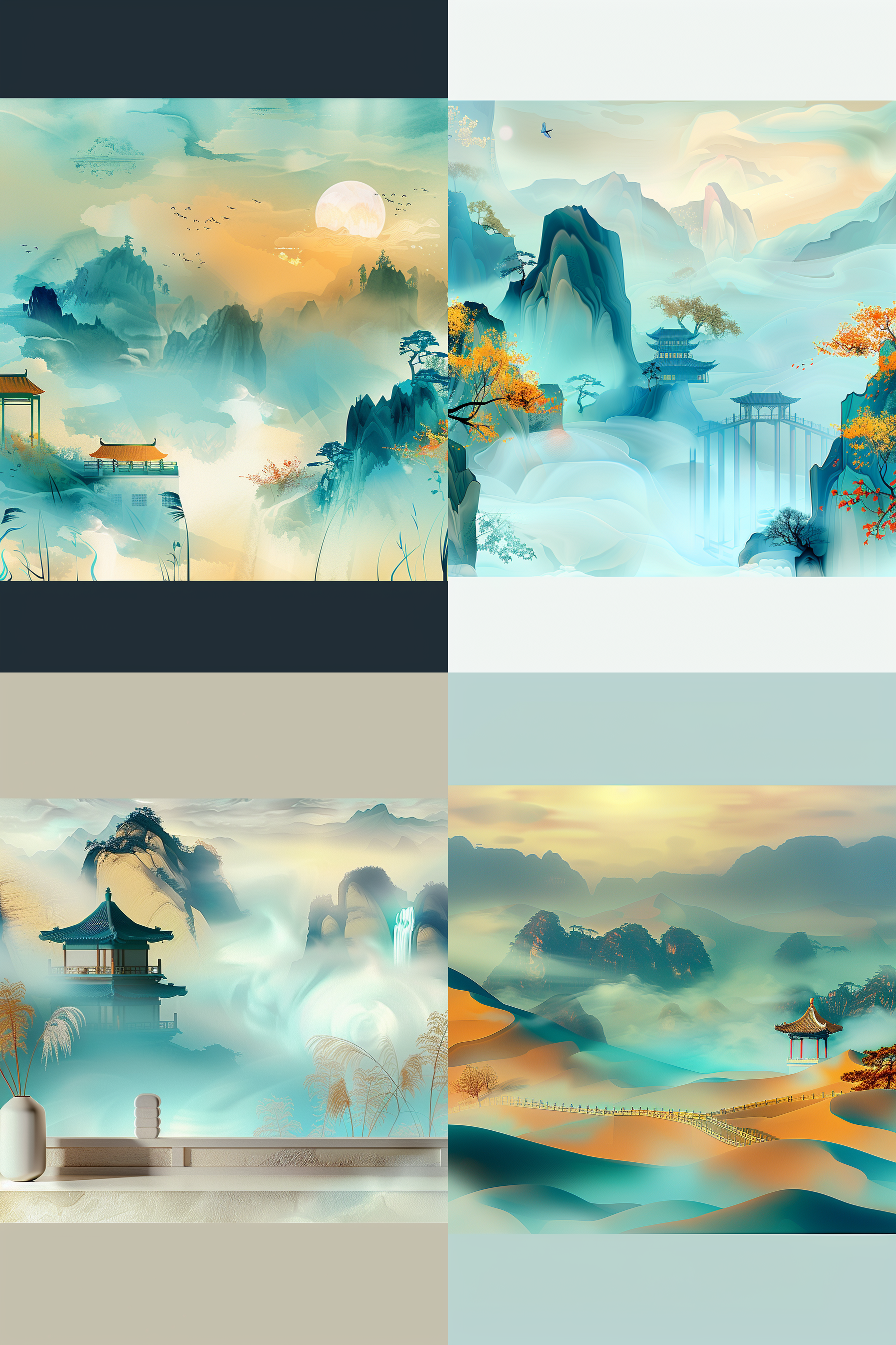 一个山水 浅黄色 电商背景海报 简约 构图