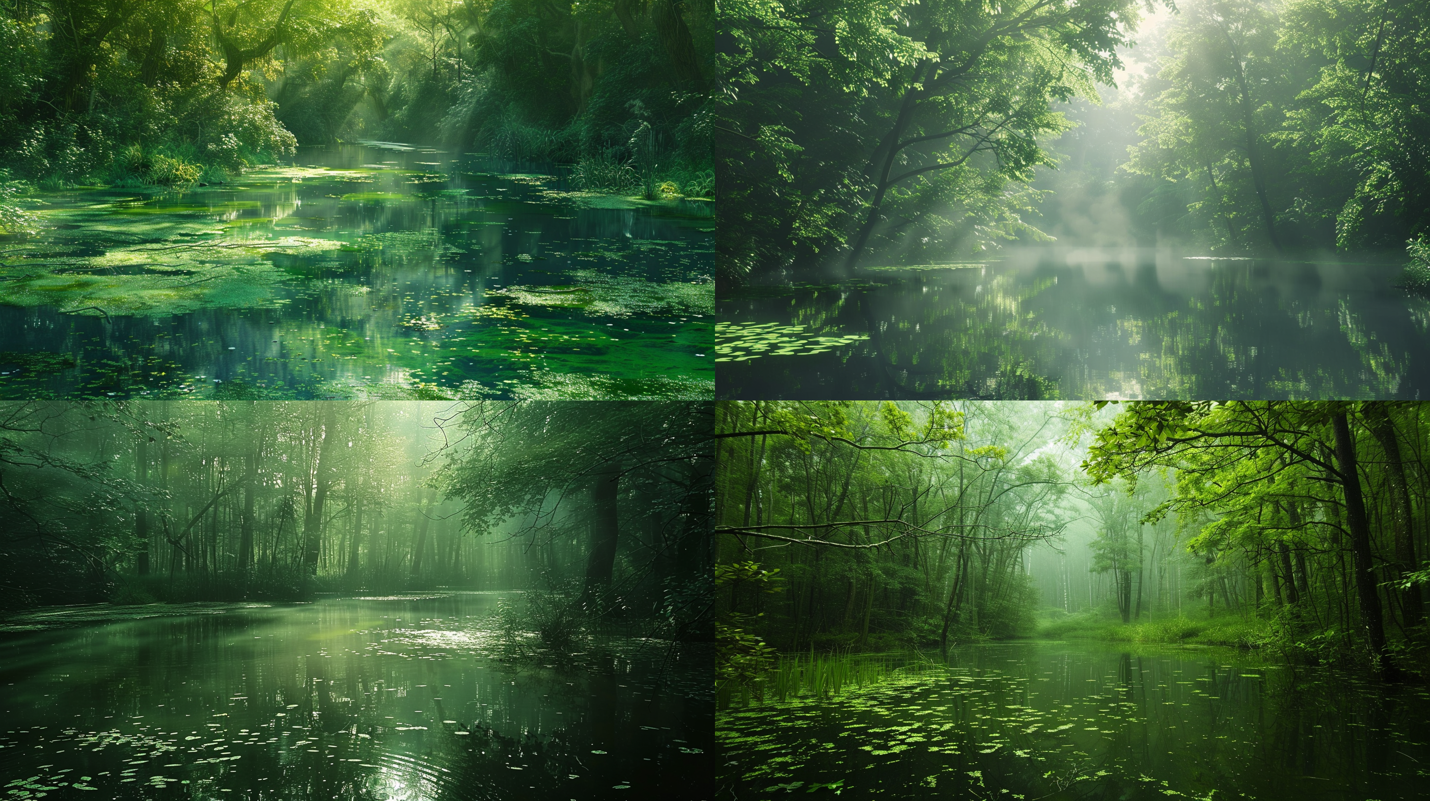 mystical forest lagoon, greens), time - lapse, by jörg immendorff, very relaxing, green ratio, inspired by martin benka, forest in the morning light, aspect ratio 16:9, bbc earth, by ismail gulgee, zen aesthetic, very very beautiful!, smooth noise, smoothed