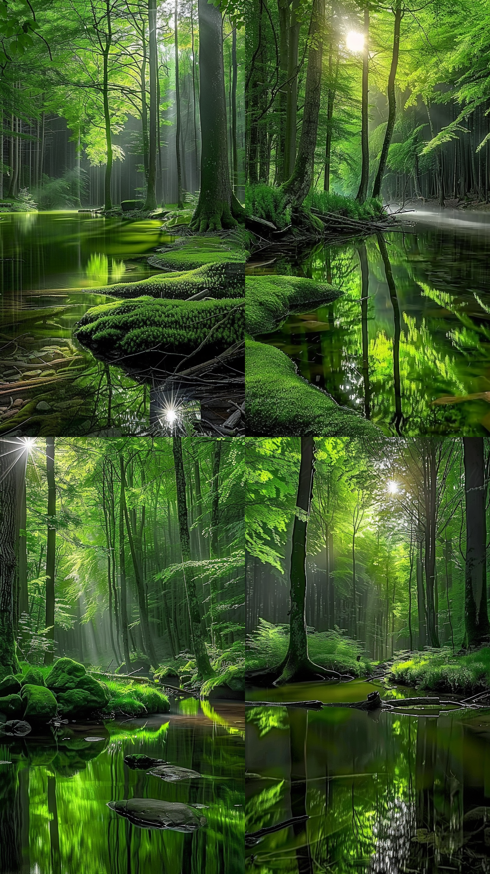 mystical forest lagoon, greens), time - lapse, by jörg immendorff, very relaxing, green ratio, inspired by martin benka, forest in the morning light, aspect ratio 16:9, bbc earth, by ismail gulgee, zen aesthetic, very very beautiful!, smooth noise, smoothed