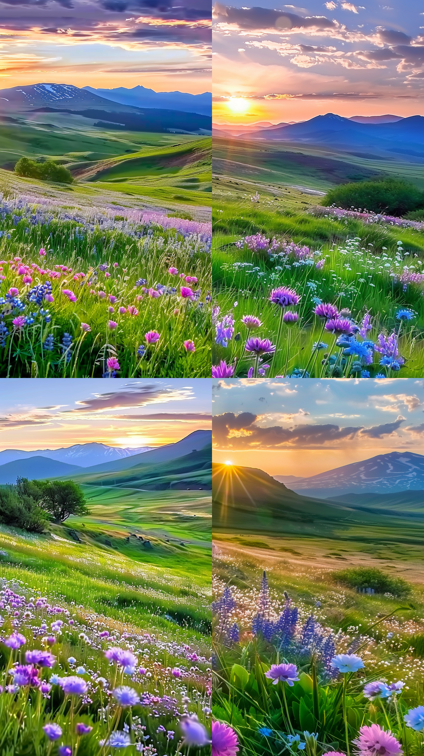 mythical floral hills, colorful digital screens) xf iq4, time - lapse, springtime morning, alpine, gorgeous composition, youtube video screenshot, long thick grass, unbelievably beautiful, colour shift, superb resolution, holy light rays, widescreen shot