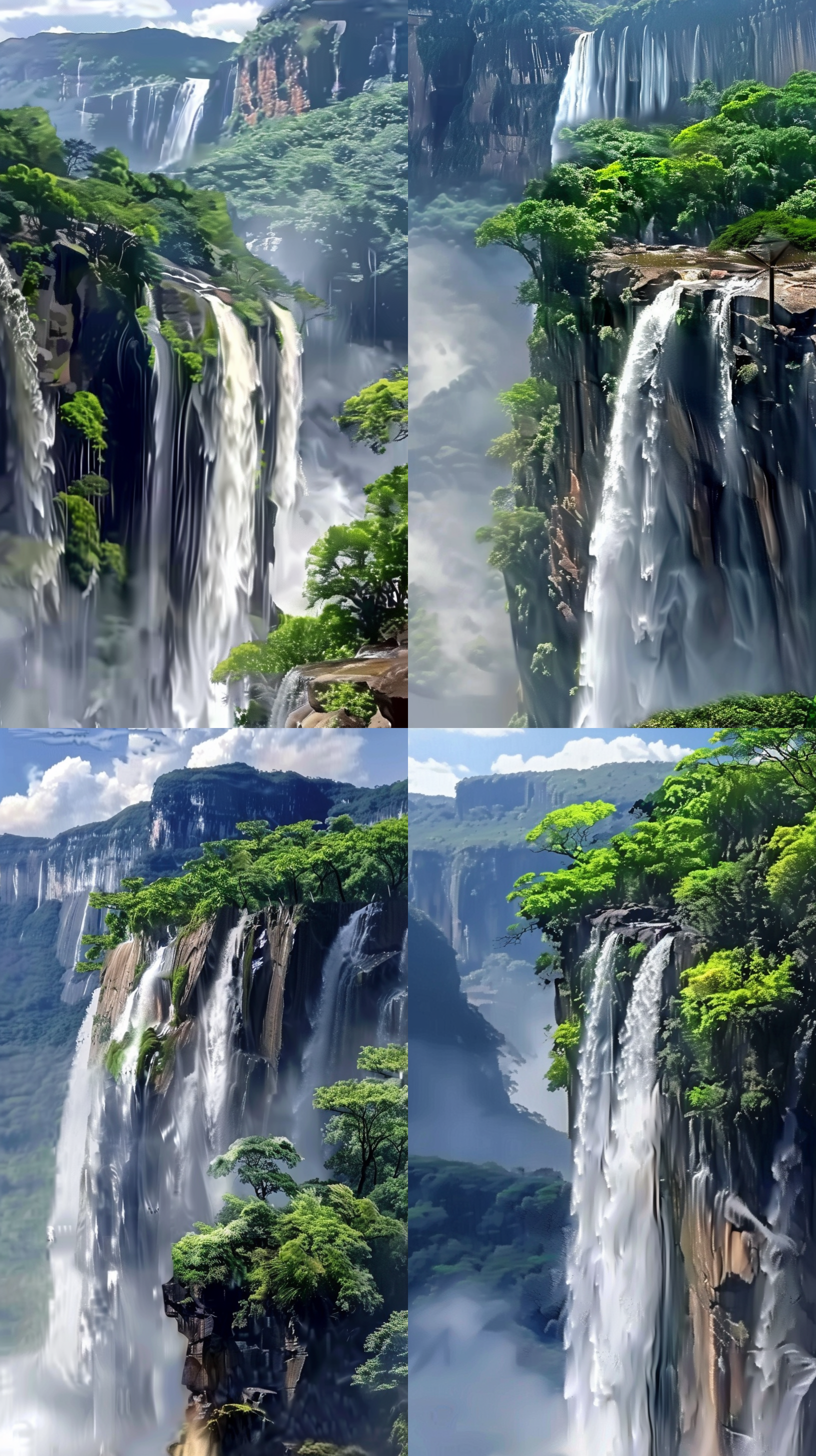 哑光油画风格，瀑布场景，iphone视频录制，弗朗西斯苏扎作品，3ds max制作，电影宽屏比例16:9，安第斯山脉森林背景，巴西风情，高清晰度，科雷尔画廊专业级，广告级图像质量，真实感。