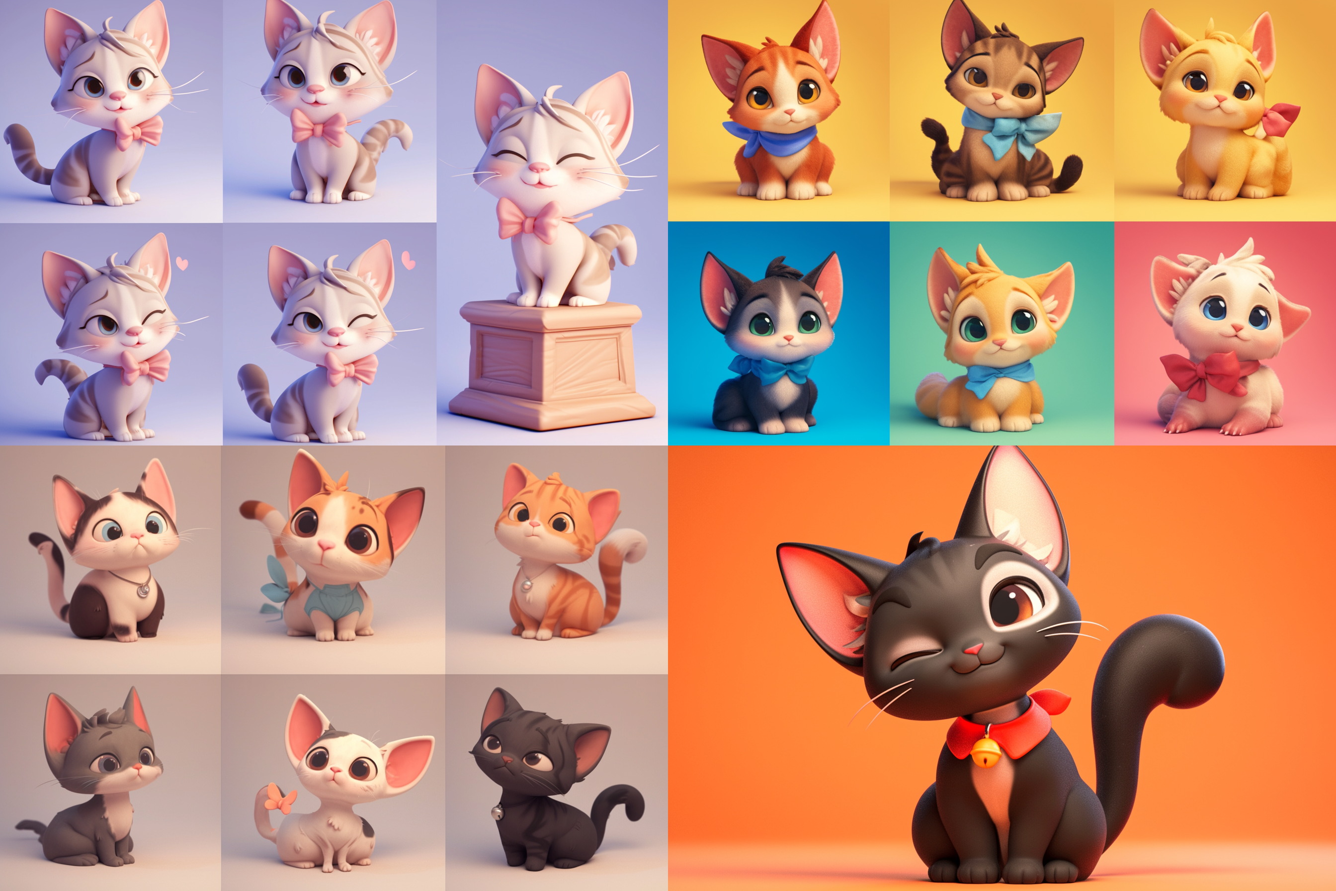 可爱的猫咪，多款，各种造型，3d，迪士尼，皮克斯，黏土
