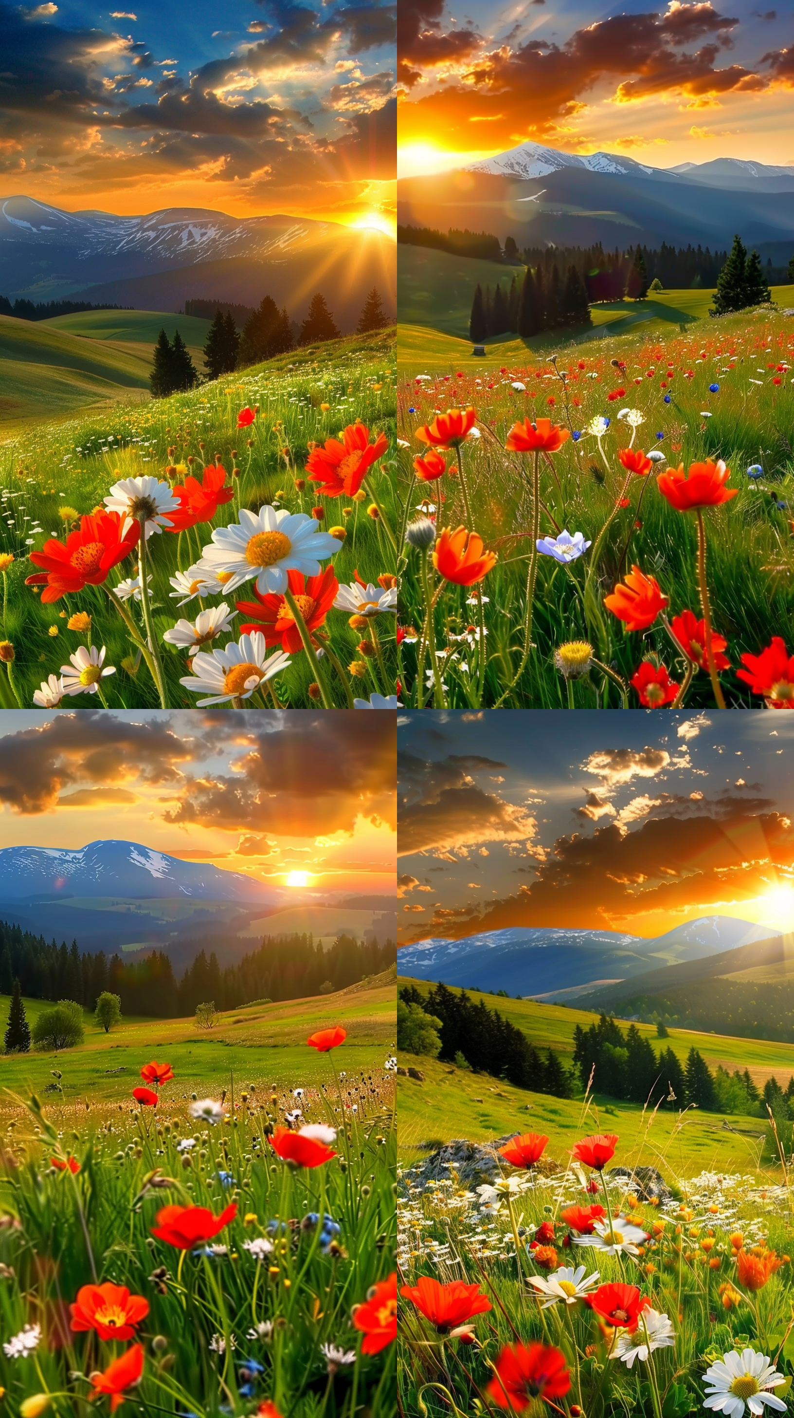 floral sunset, video, with radiating hill, meadows, 21:9, (flowers), wall ], very relaxing, 1 6 : 9