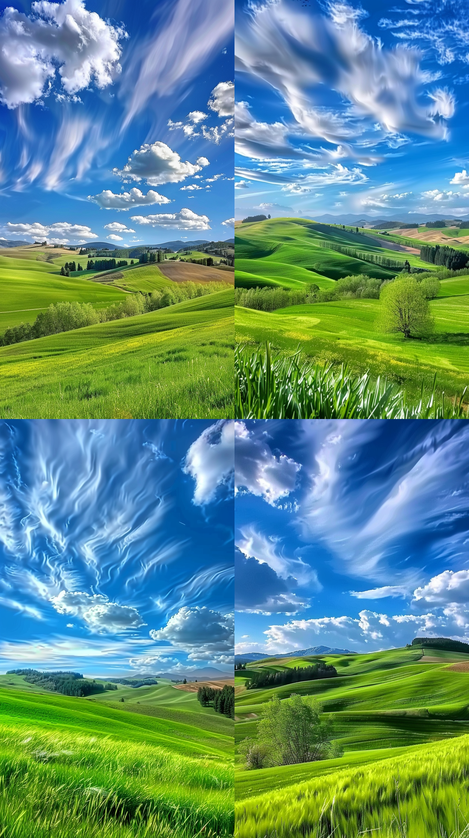 blue sky and green grassland, time - lapse, harmonic colors, green terrace, 256 colors, very pretty, floating into the sky, 21:9, blissful journey, timelapse, beautiful border, without duplication, expansive view