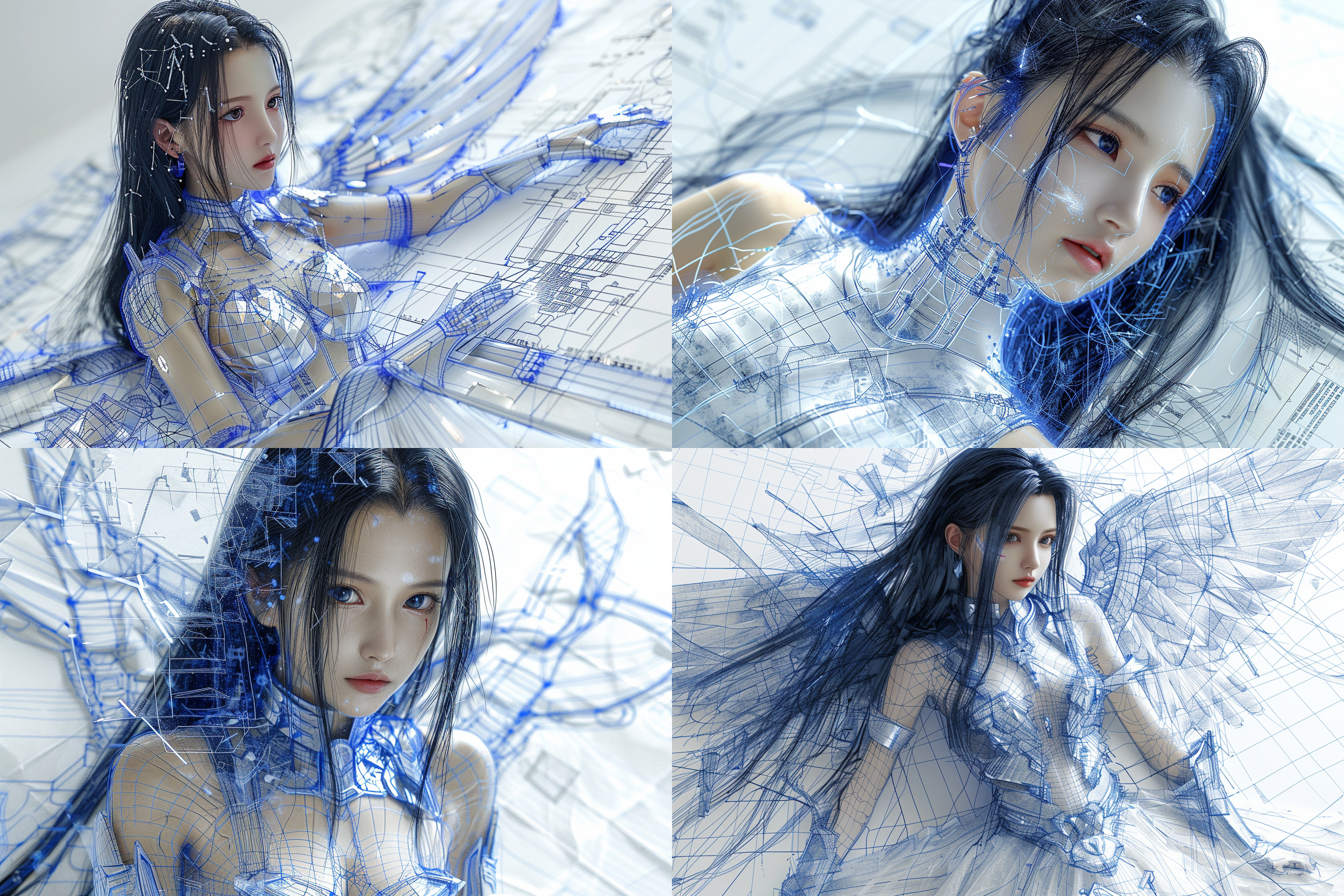 tifa身穿圣斗士圣衣。手绘设计图，淡彩线稿，3d。广角镜头，电影画面效果。