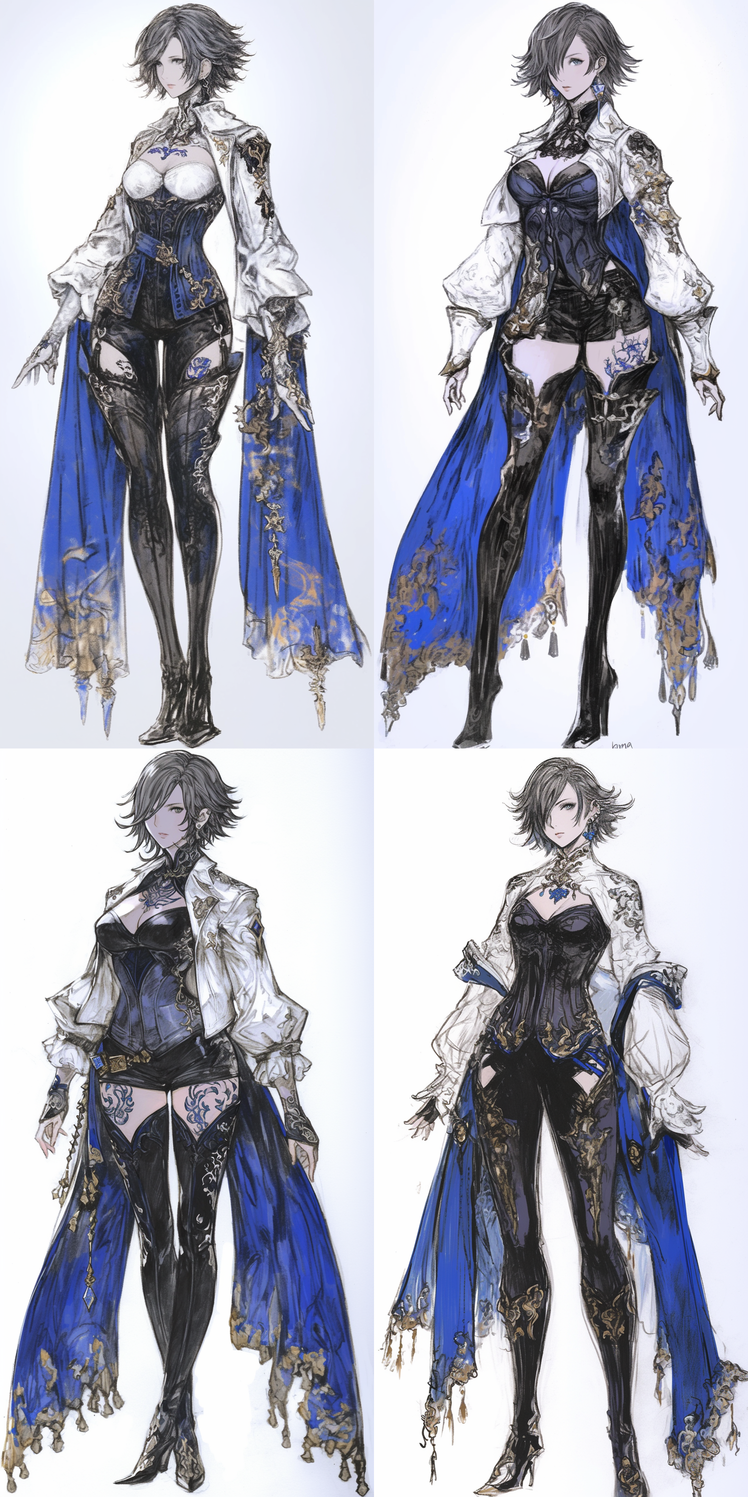 美女，完美身材，齐肩短发，夹克，紧身衣，长靴，纹身，耳饰，立姿，全身，6k 天野喜孝