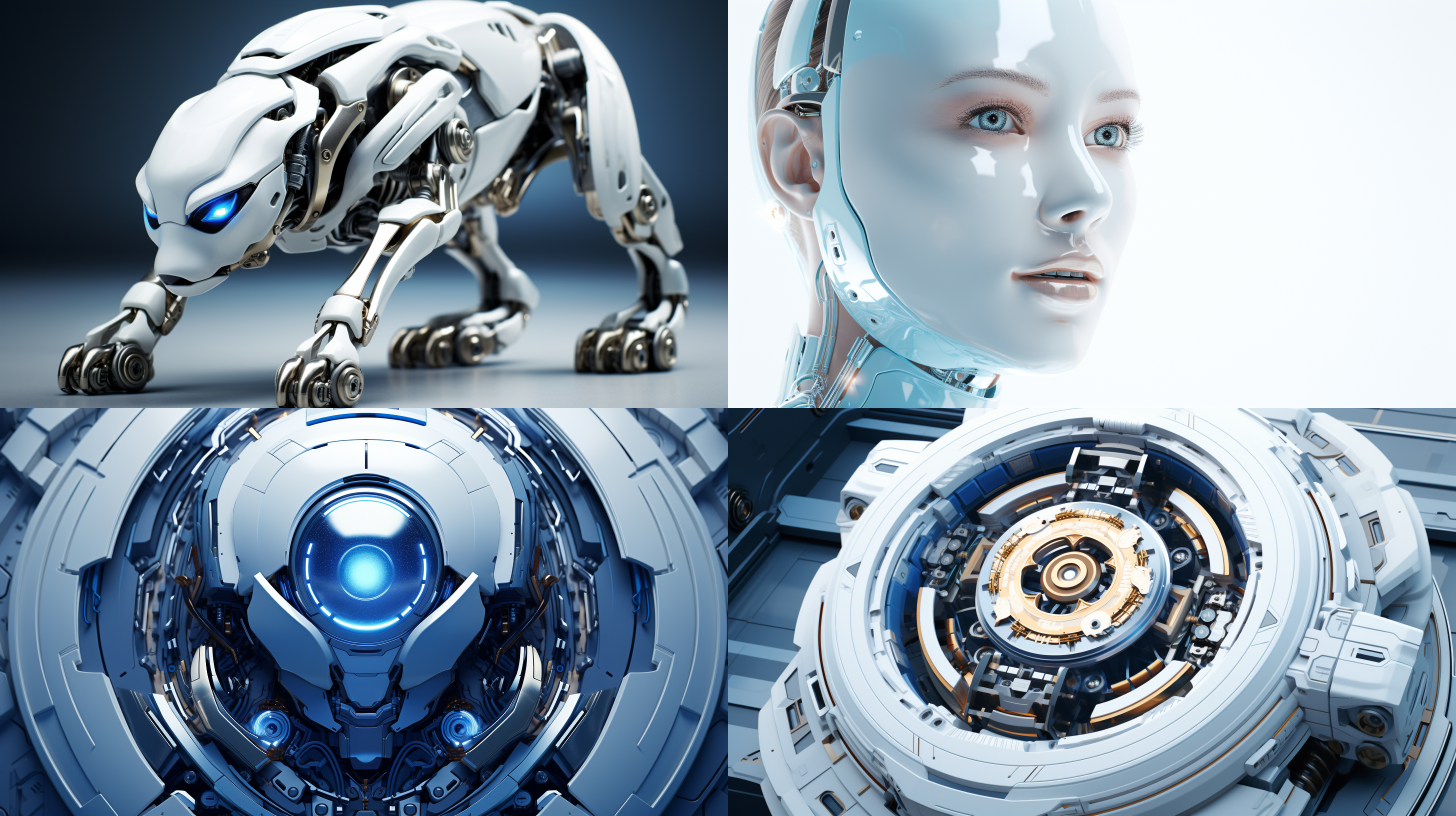 人工智能3d模型，白色背景，立体感强，细节丰富，科技感十足，金属质感，蓝色调，聚光灯效果，高光反射，精确渲染，未来主义风格。