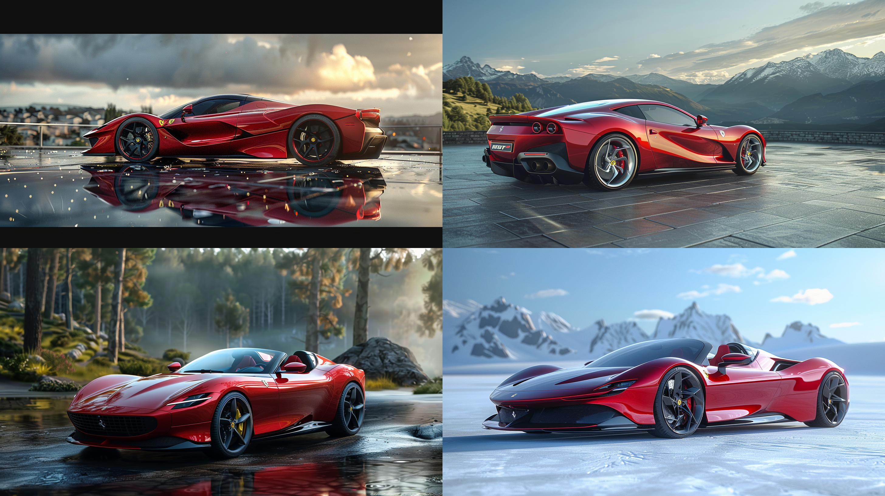 3d产品美颜拍摄，3d产品渲染，法拉利侧面，琉璃材质，8k，高细节，超高清