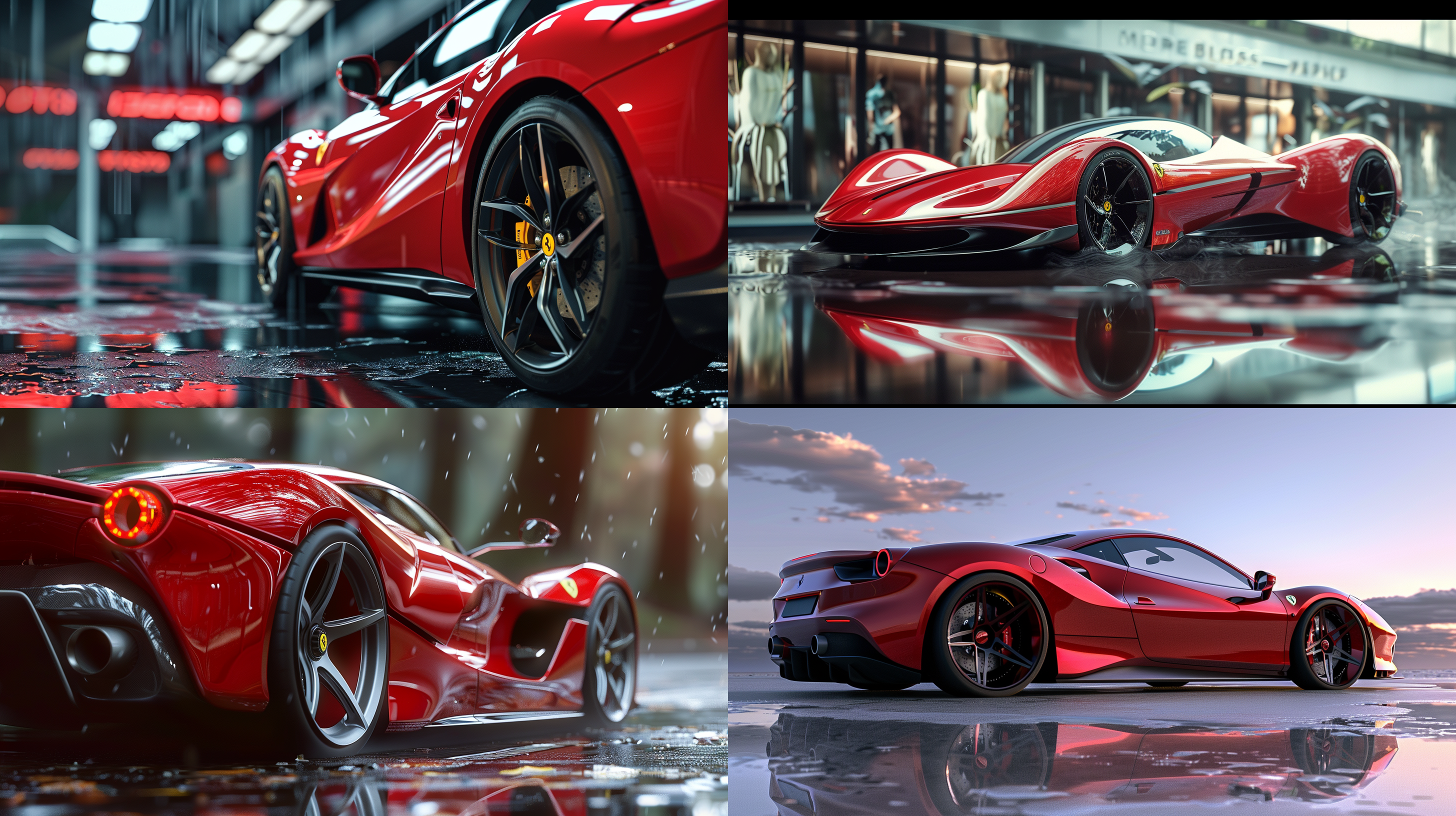 3d产品美颜拍摄，3d产品渲染，法拉利侧面，琉璃材质，8k，高细节，超高清