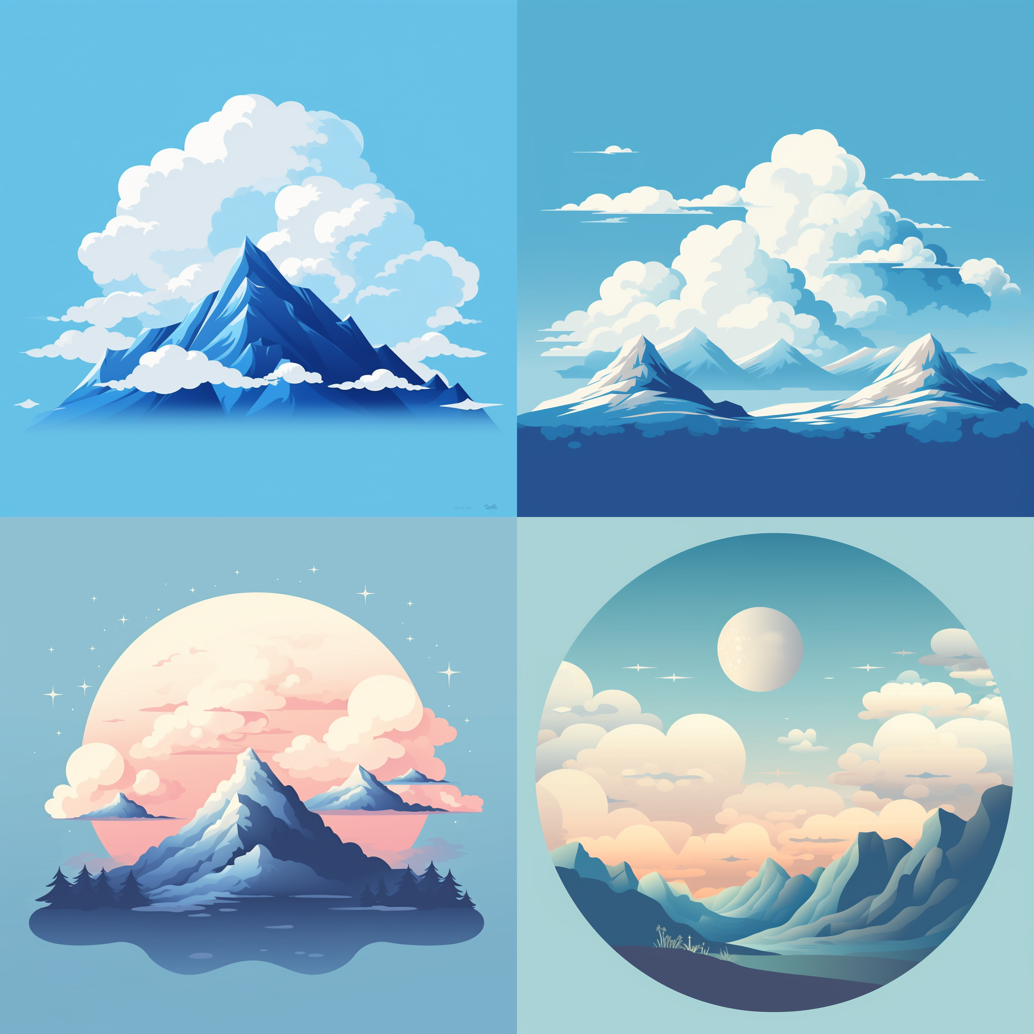 扁平，简约，矢量，天空，简单，云朵，山