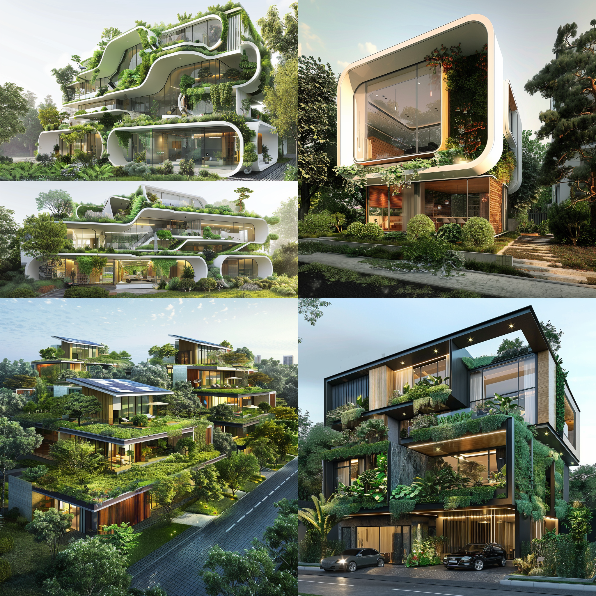 1. 总体概念 环保与可持续性：房屋设计强调对环境的影响最小化，使用可再生资源和节能技术。 智能化与自动化：通过智能系统实现家居设备的自动化控制，提高生活便捷性。 舒适性与健康：注重居住环境的舒适度和居住者的健康需求。 安全性与防灾：设计考虑地震、火灾等自然灾害的防护措施。 2. 外部设计 建筑材料：使用环保、自修复和能量收集的材料。 结构设计：模块化设计便于未来改造和升级，同时注重抗震和抗风能力。 外部环境：实施垂直绿化、雨水收集和利用，以及智能园艺系统。 3. 内部设计 智能家居系统：通过语音控制、自动化清洁和能源管理等功能，提升居住体验。 居住空间：提供灵活可变的空间布局，以及虚拟现实娱乐空间和智能家居办公区。 舒适与健康：配置空气质量监测与净化、噪音控制和光照调节等设备。 安全与防灾：包括智能火灾探测与报警、地震预警系统和紧急疏散规划。 4. 能源系统 房屋设计集成太阳能发电、风能发电等可再生能源技术，同时配备储能系统和能源回收再利用设施。 5. 可持续性 追求绿色建筑认证，倡导低碳生活理念，实现社区能源共享。科技感，将房屋排列在城市街道两旁