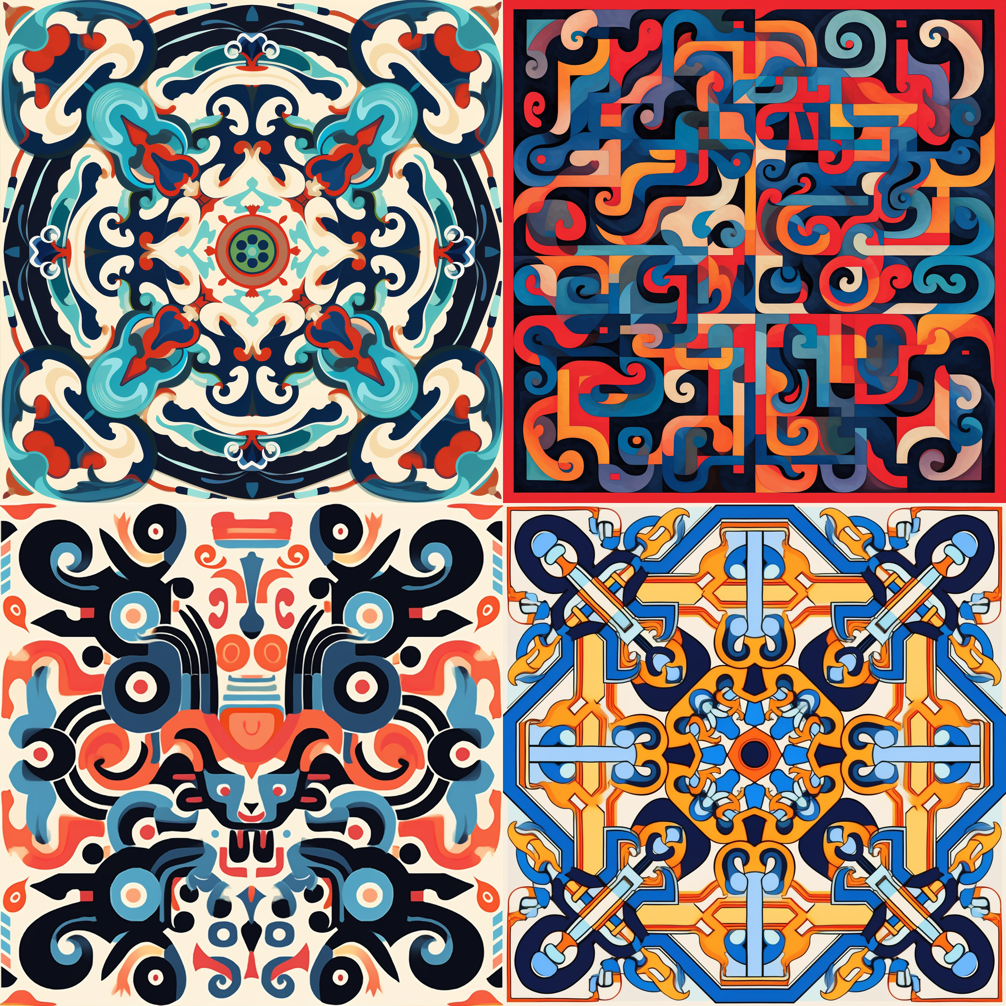 根据千里江山图风格生成一张抽象的图案