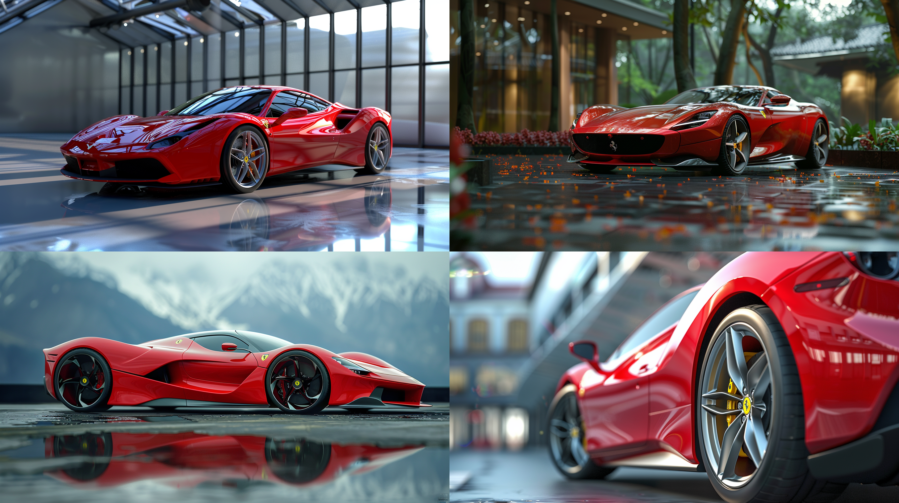 3d产品美颜拍摄，3d产品渲染，法拉利侧面，琉璃材质，8k，高细节，超高清