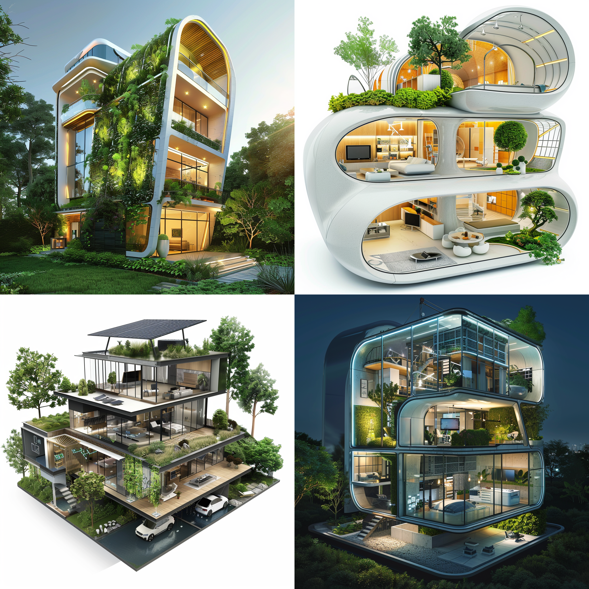 1. 总体概念 环保与可持续性：房屋设计强调对环境的影响最小化，使用可再生资源和节能技术。 智能化与自动化：通过智能系统实现家居设备的自动化控制，提高生活便捷性。 舒适性与健康：注重居住环境的舒适度和居住者的健康需求。 安全性与防灾：设计考虑地震、火灾等自然灾害的防护措施。 2. 外部设计 建筑材料：使用环保、自修复和能量收集的材料。 结构设计：模块化设计便于未来改造和升级，同时注重抗震和抗风能力。 外部环境：实施垂直绿化、雨水收集和利用，以及智能园艺系统。 3. 内部设计 智能家居系统：通过语音控制、自动化清洁和能源管理等功能，提升居住体验。 居住空间：提供灵活可变的空间布局，以及虚拟现实娱乐空间和智能家居办公区。 舒适与健康：配置空气质量监测与净化、噪音控制和光照调节等设备。 安全与防灾：包括智能火灾探测与报警、地震预警系统和紧急疏散规划。 4. 能源系统 房屋设计集成太阳能发电、风能发电等可再生能源技术，同时配备储能系统和能源回收再利用设施。 5. 可持续性 追求绿色建筑认证，倡导低碳生活理念，实现社区能源共享。科技