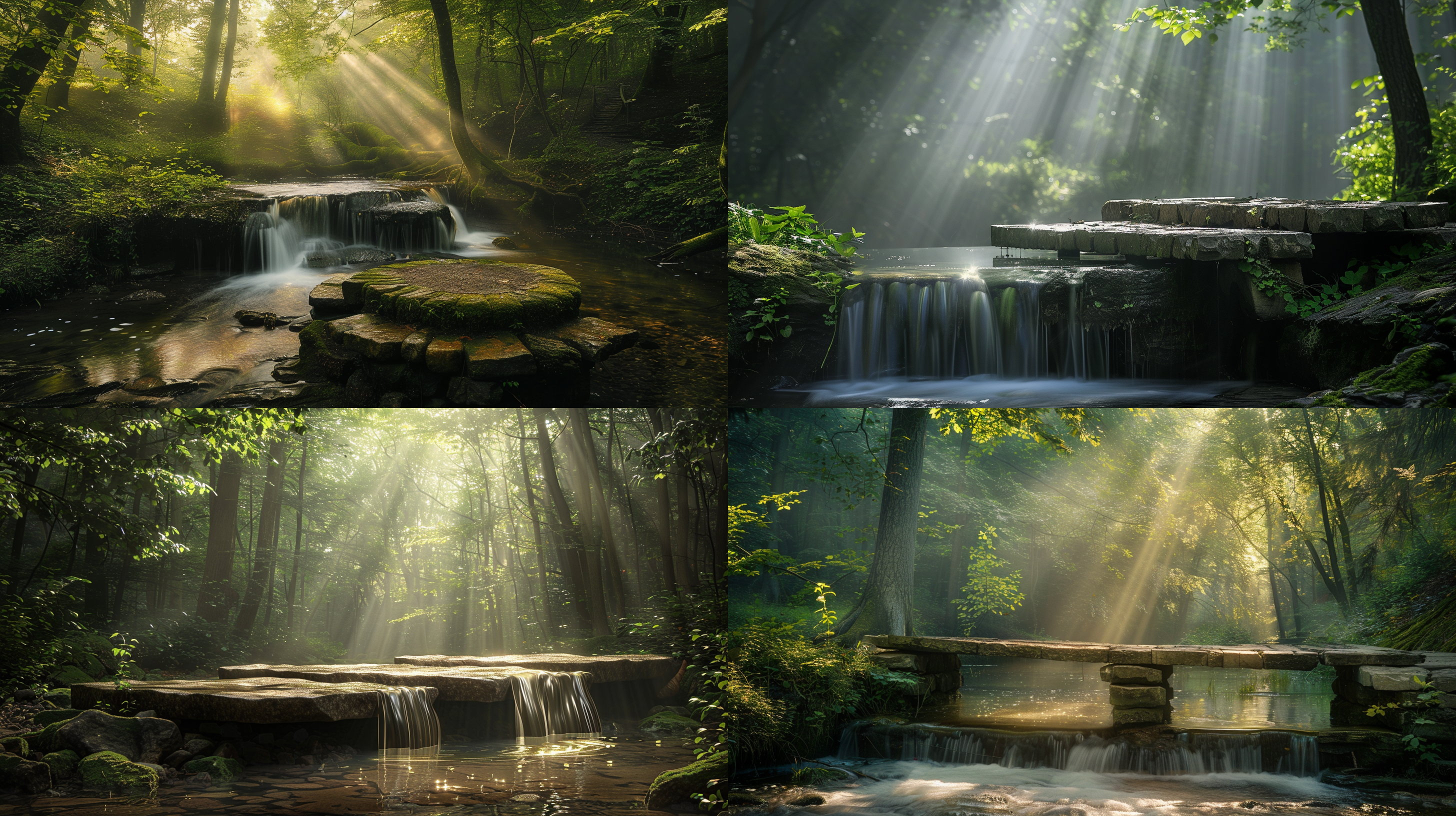 摄影，森林，流水，石台，god rays