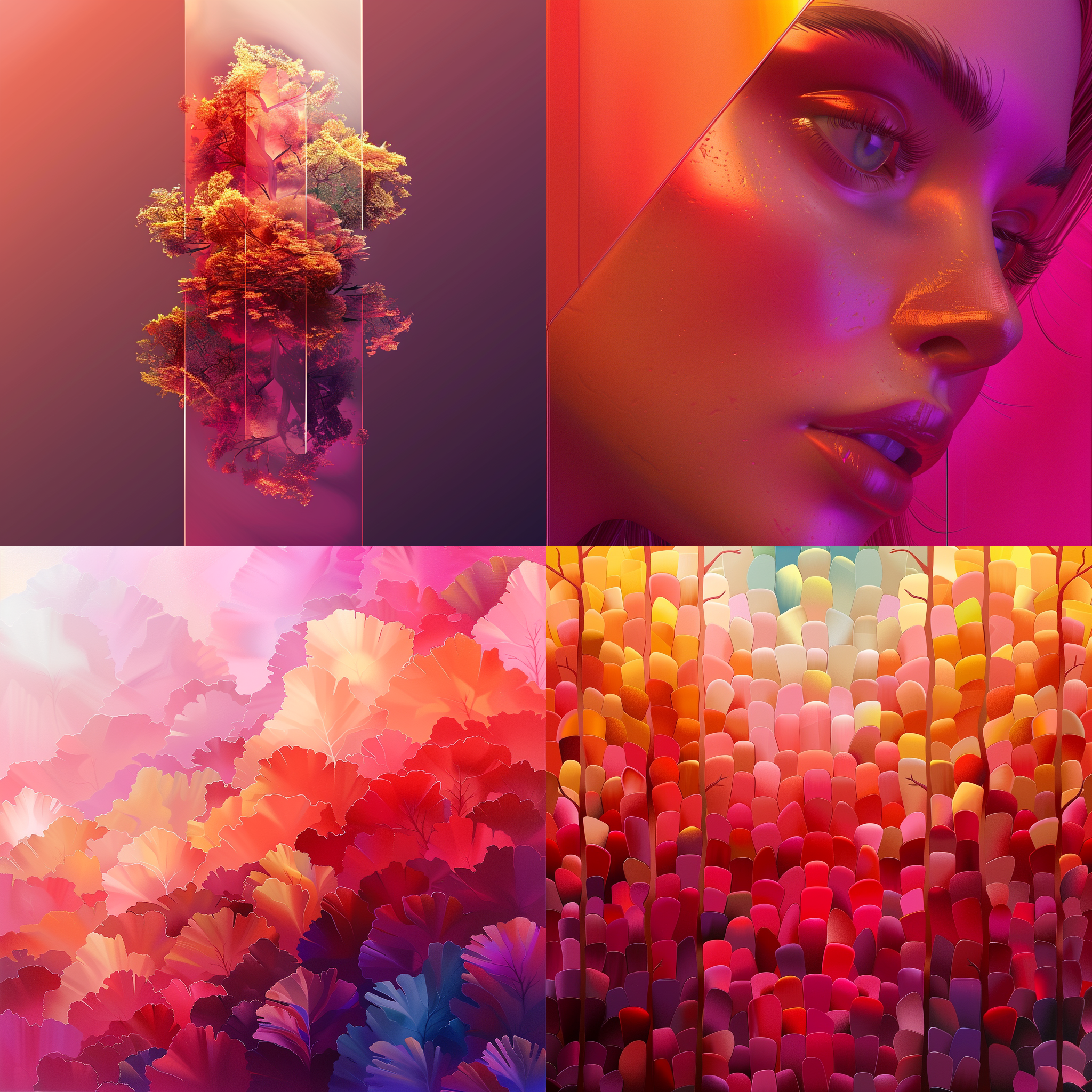 风格化的分层形状，抛光的、分散的色块构成，2d，矢量，红色和金色，线条延续，4k细节，双面画，皮革与烫金工艺的质感，刻面