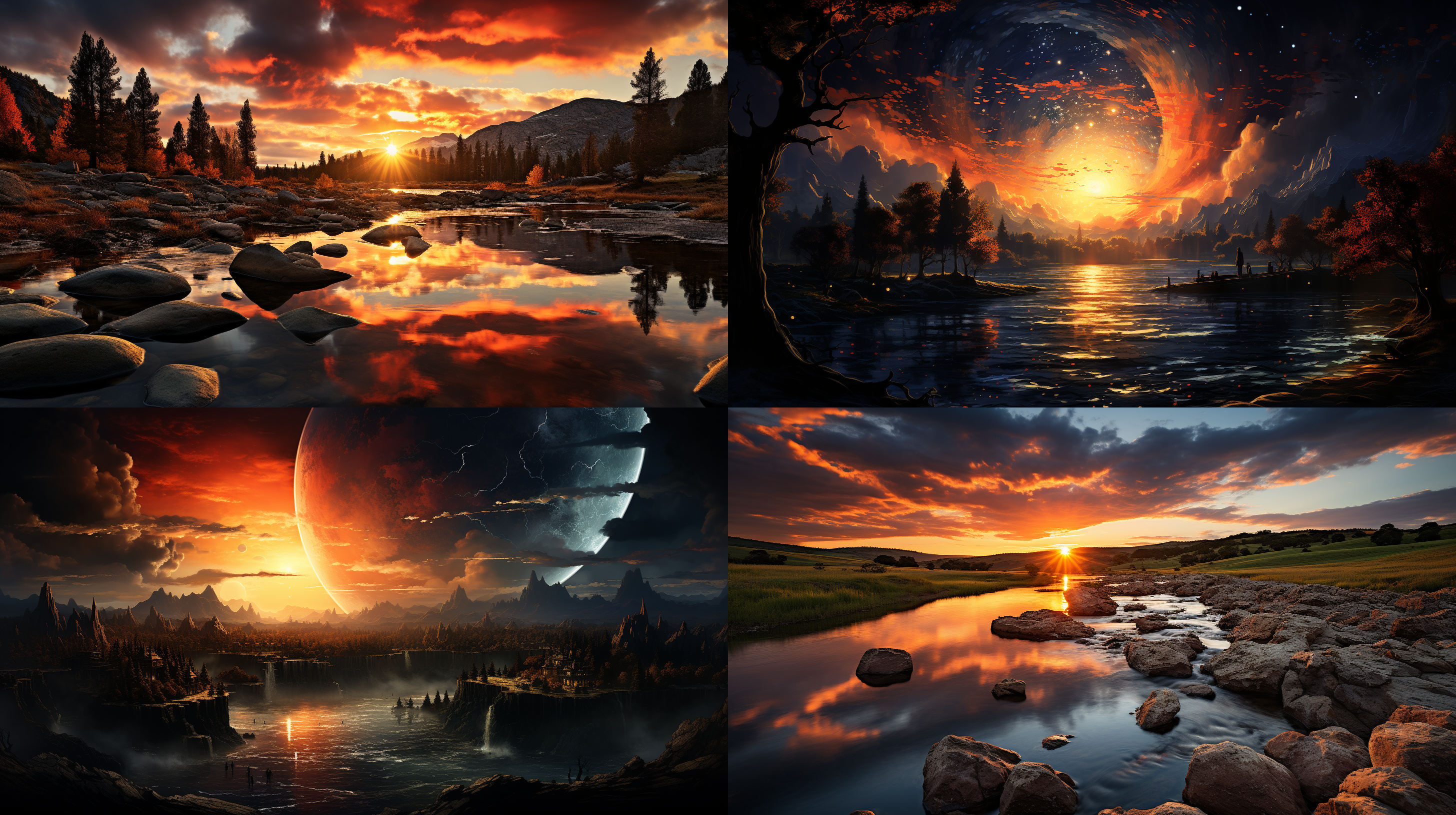 残阳染江河，星河如布绘阴阳