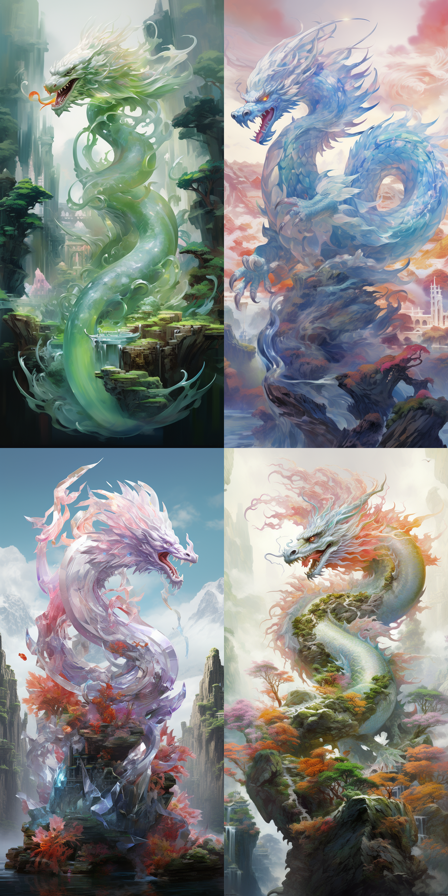 水晶造型龙 中式山水 颜色清新淡雅