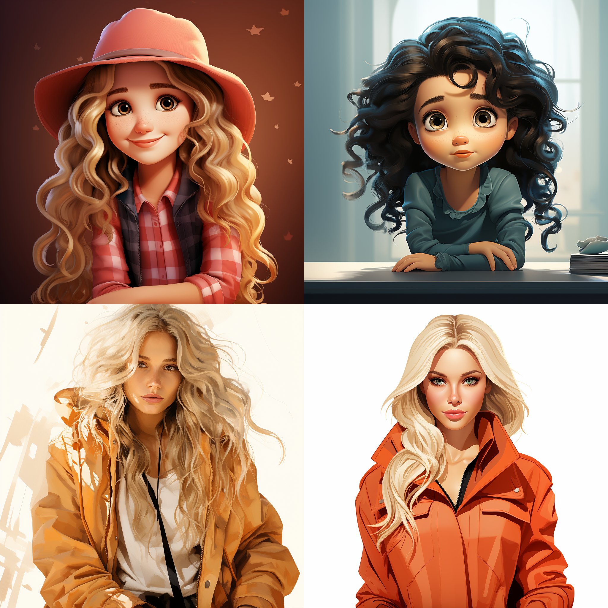 美丽女孩，大眼睛，雪白的皮肤，平面插画，和谐配色，简约背景，细节丰富，宁静，纯净色彩。