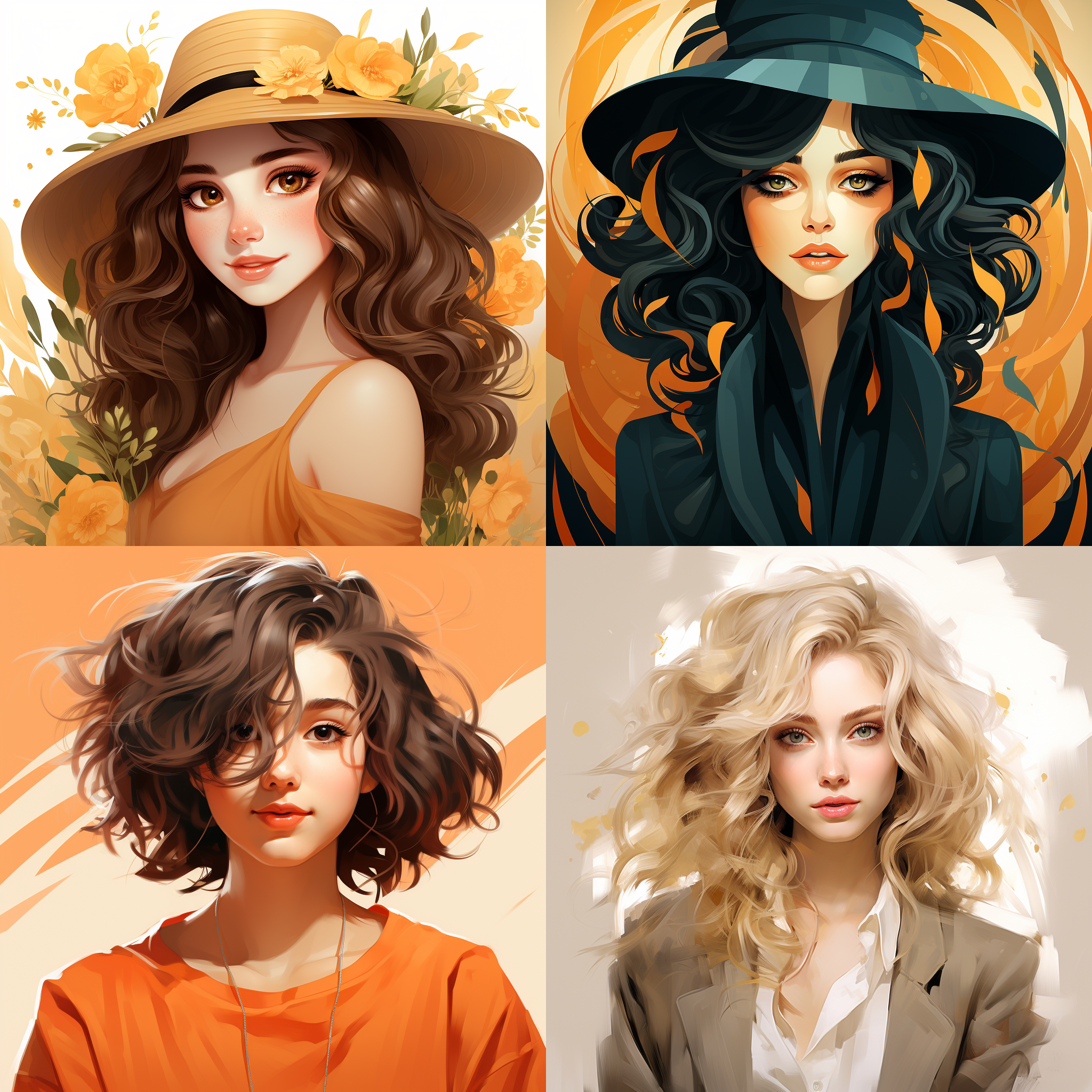 美丽女孩，大眼睛，雪白的皮肤，平面插画，和谐配色，简约背景，细节丰富，宁静，纯净色彩。