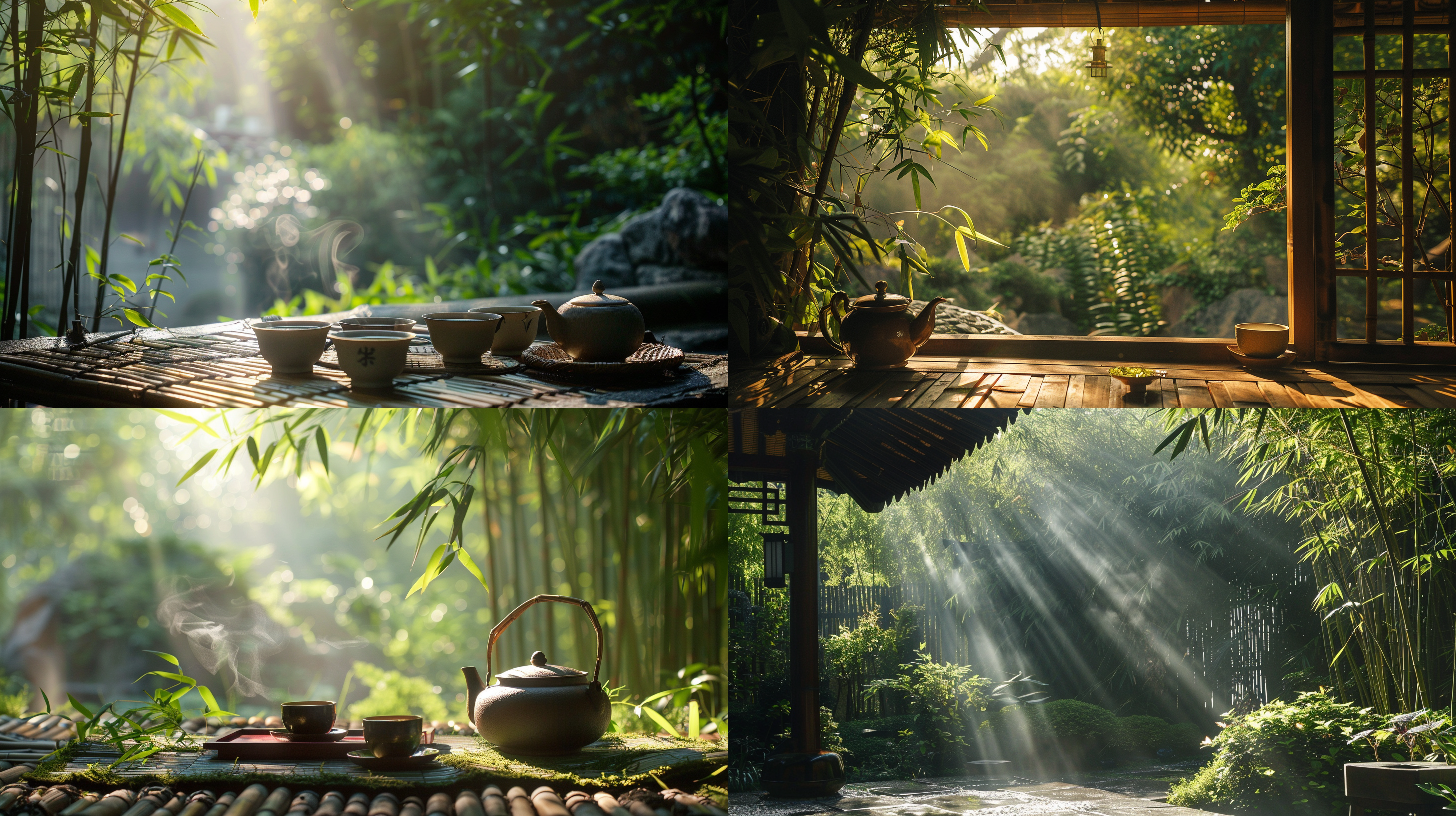 普洱茶 充满阳光 高调照明 园林 竹子 世外桃源