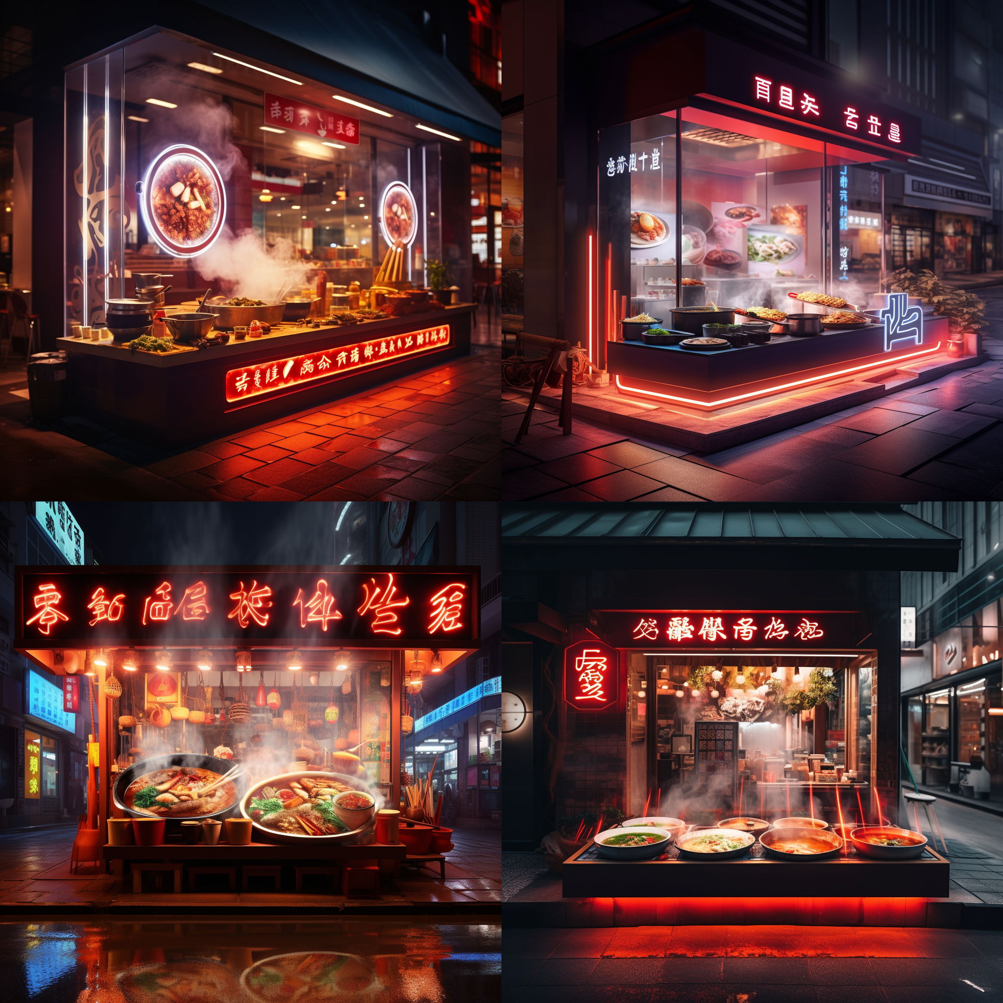 现代火锅店招牌，灯箱设计，简洁时尚，夜晚街道背景，冷暖色调对比，长焦镜头，柔和光线，清晰聚焦，吸引目光，食欲激发。