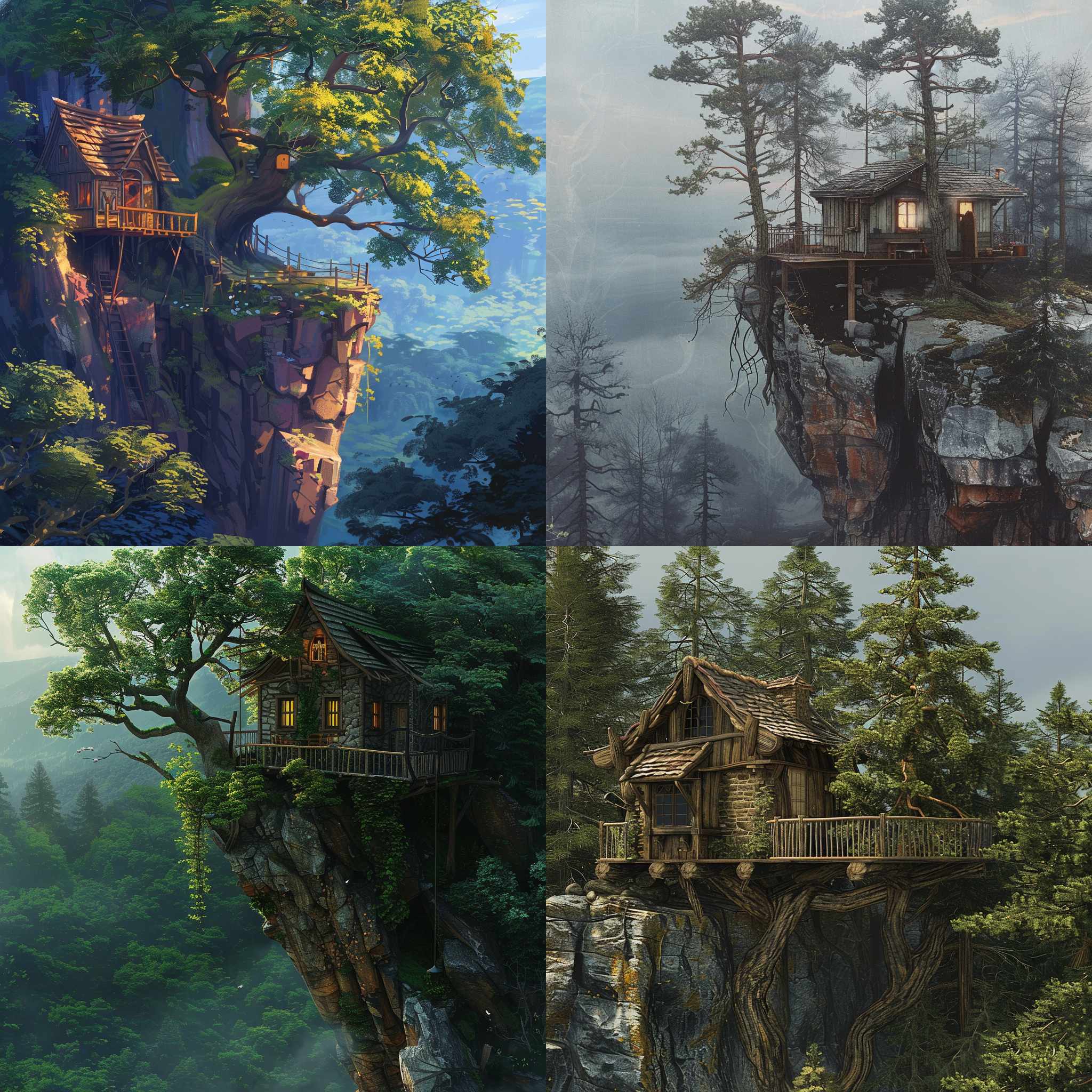 森林悬崖边树屋