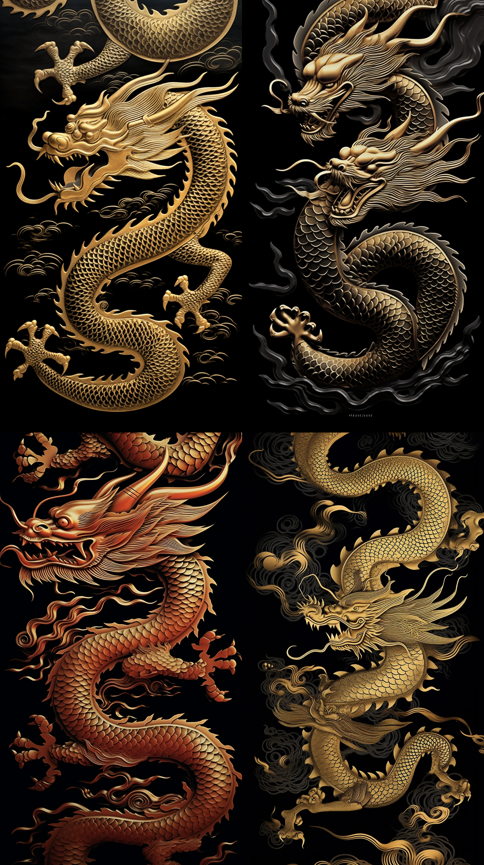 中国美学，双龙图案，精湛工艺，金属质感，高光泽，细节丰富，对称构图，传统与现代结合，静态美，文化符号，微距镜头，柔光，冷色调，细腻纹理，稳定氛围，中间大面积留白，纯黑背景。