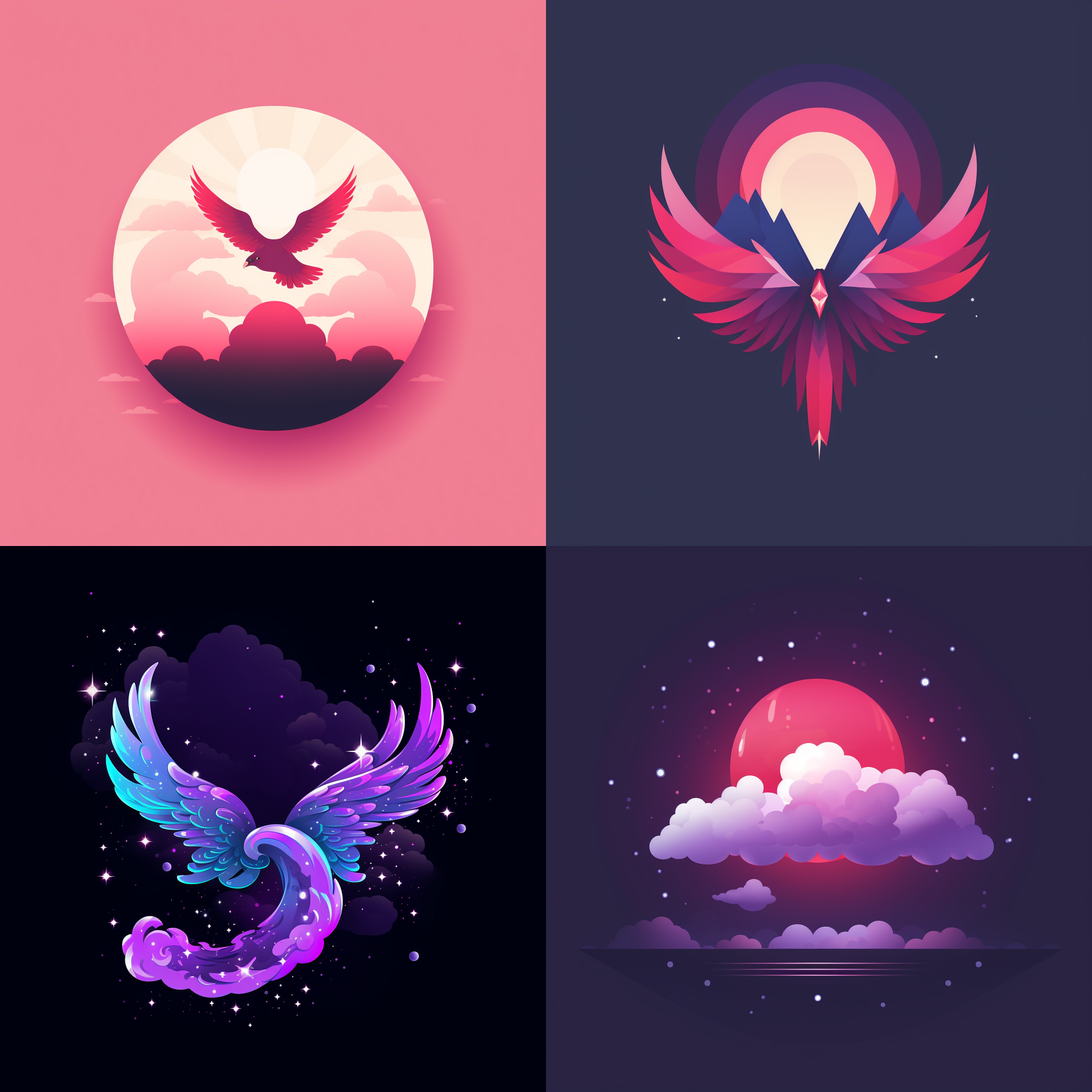 cloud,wing,scientific fantasy,flat design，predient color，logo design
