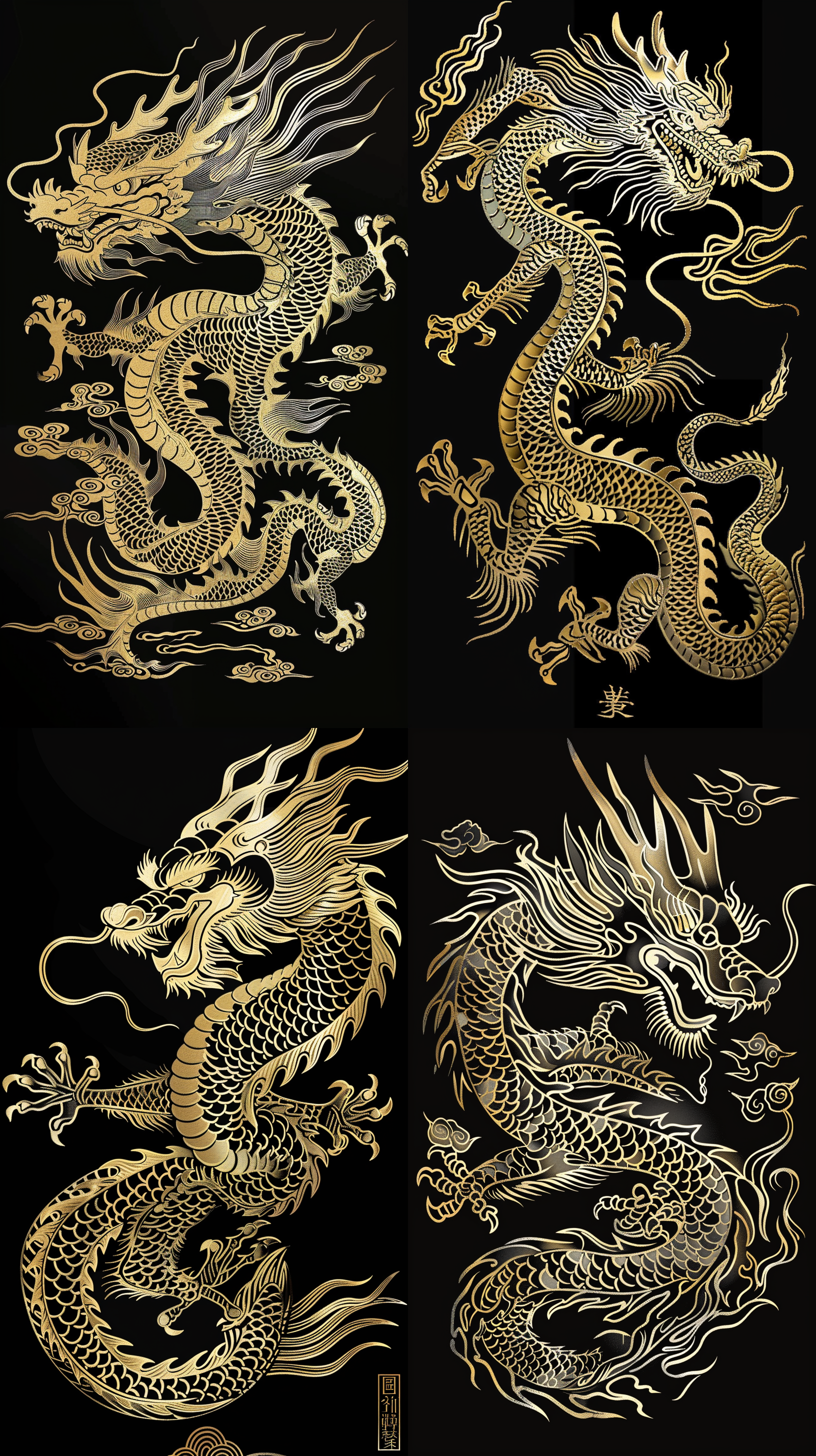 中国美学，龙纹图案，精湛工艺，金属质感，高光，丰富细节，对称构图，传统与现代结合，静态美，文化象征，微距镜头，柔和光线，冷色调，细腻纹理，宁静氛围，中间大面积留白，纯黑背景。
