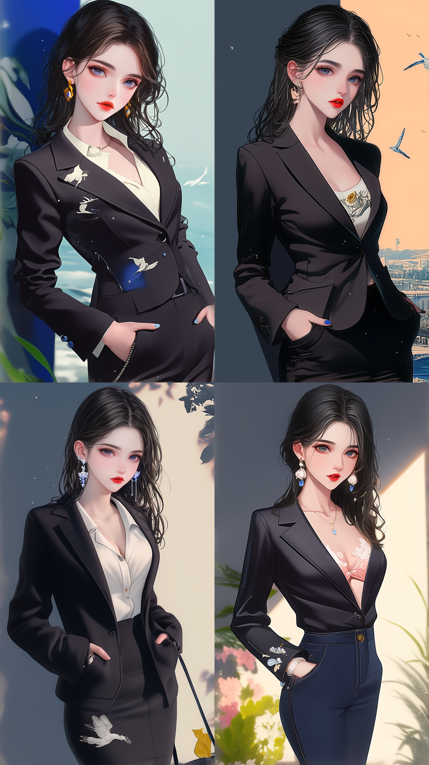 时尚女孩港风穿搭，白色衬衫牛仔裤，短马尾浅色大阳墨镜，双手插裤袋，精致脸庞细腻皮肤，刺眼阳光街角背景，8k画质，自然光，街头风格，高清晰度，时尚感，自信姿态。