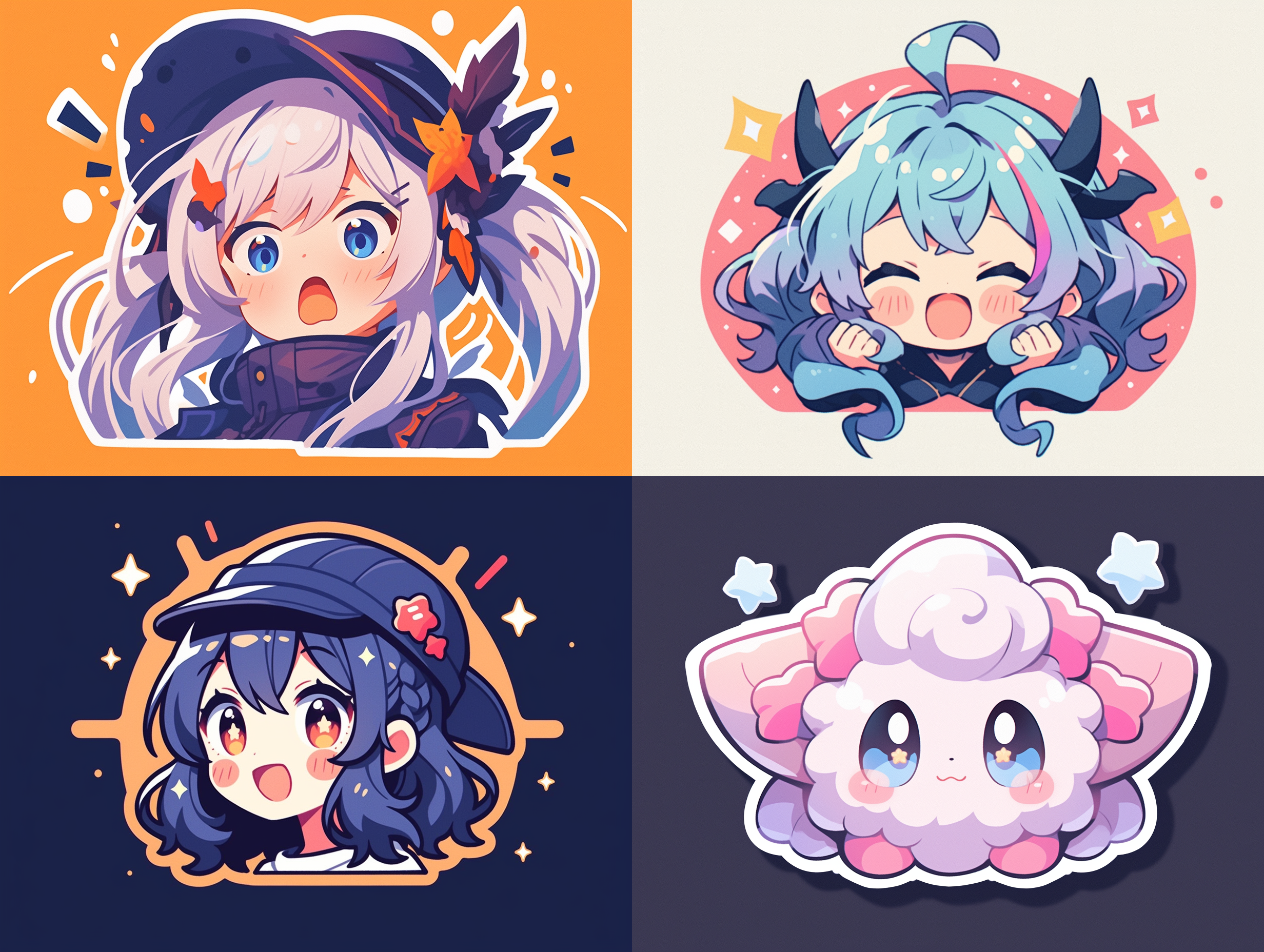 卡通贴纸图片，扁平化设计，正面视角，高清晰度，细节丰富，4k分辨率，oc渲染器，鲜艳色彩，简洁线条，可爱表情，平面构图，明亮背景，清晰边缘，生动活泼。