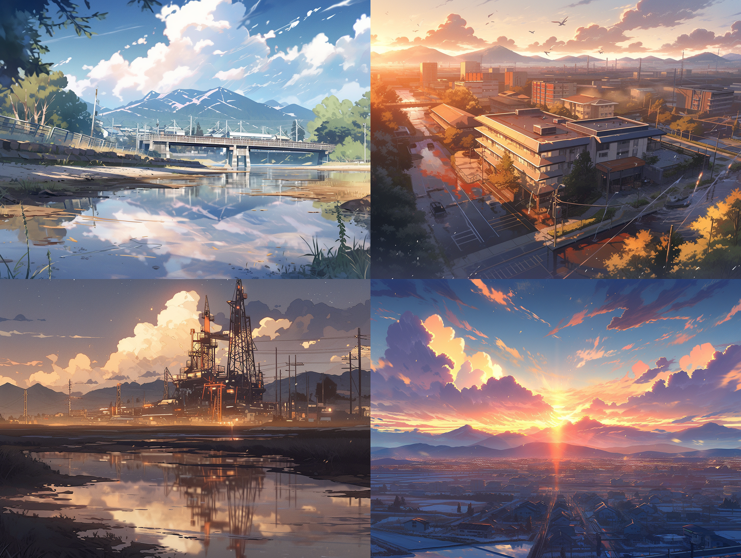 地区多样性，自然风光与城市景观并置，广角镜头，hdr效果，色彩丰富，对比鲜明，清晨阳光，层次感强，和谐共存，宁静与活力并存。