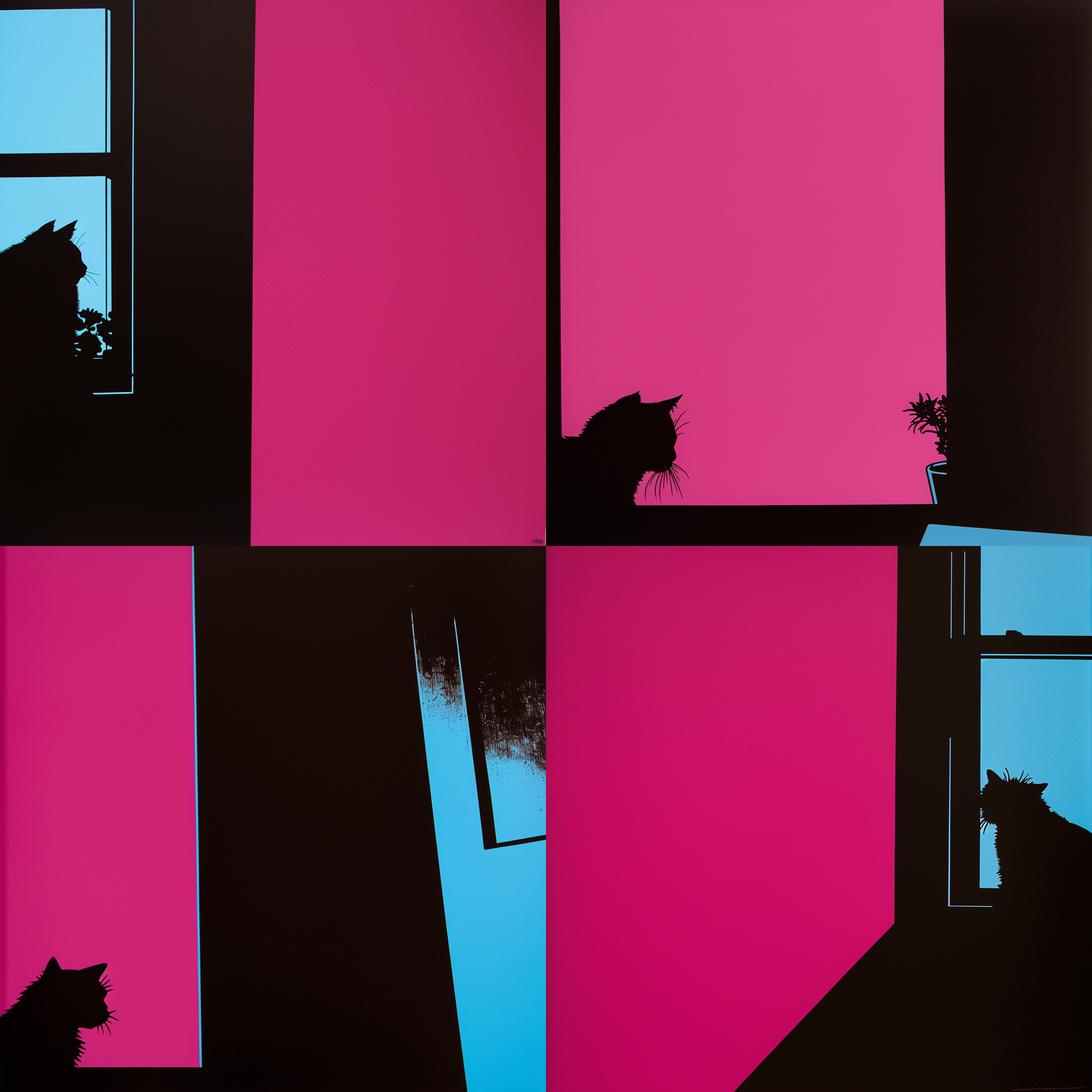 扁平化简明风格，凯斯哈林线条，一只猫探头，从窗户探出，表情期待，中心构图，白色背景，透明背景，png格式，极简主义，高光，简洁线条，平面设计，清新，生机，简约美学。