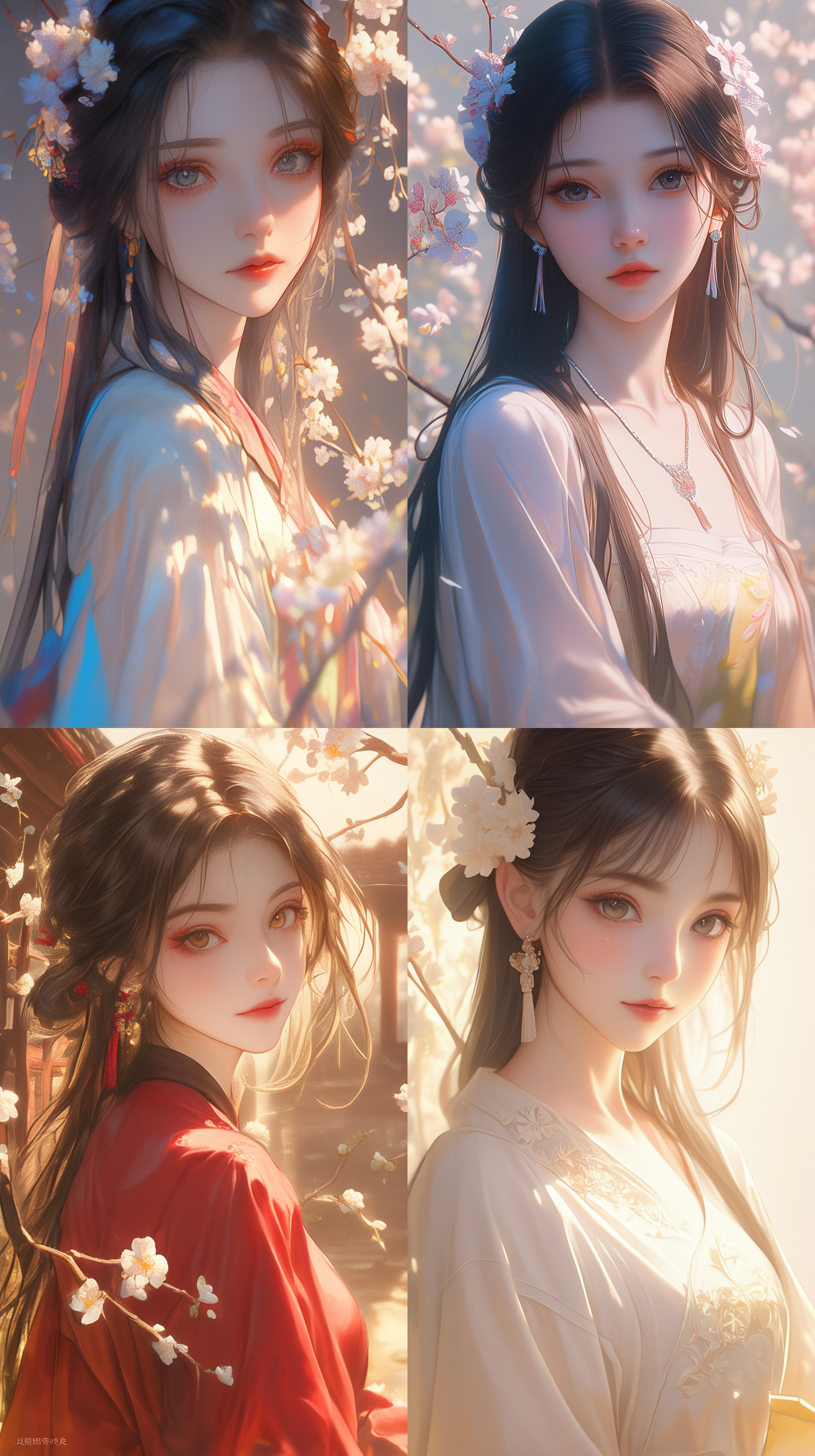 温婉国风女孩，中式庭院，汉服，面对镜头，近景，屏风花朵，柔光，高饱和度多巴胺色彩，长焦镜头，正面光，静态，温柔表情，细腻纹理，和谐色彩搭配。