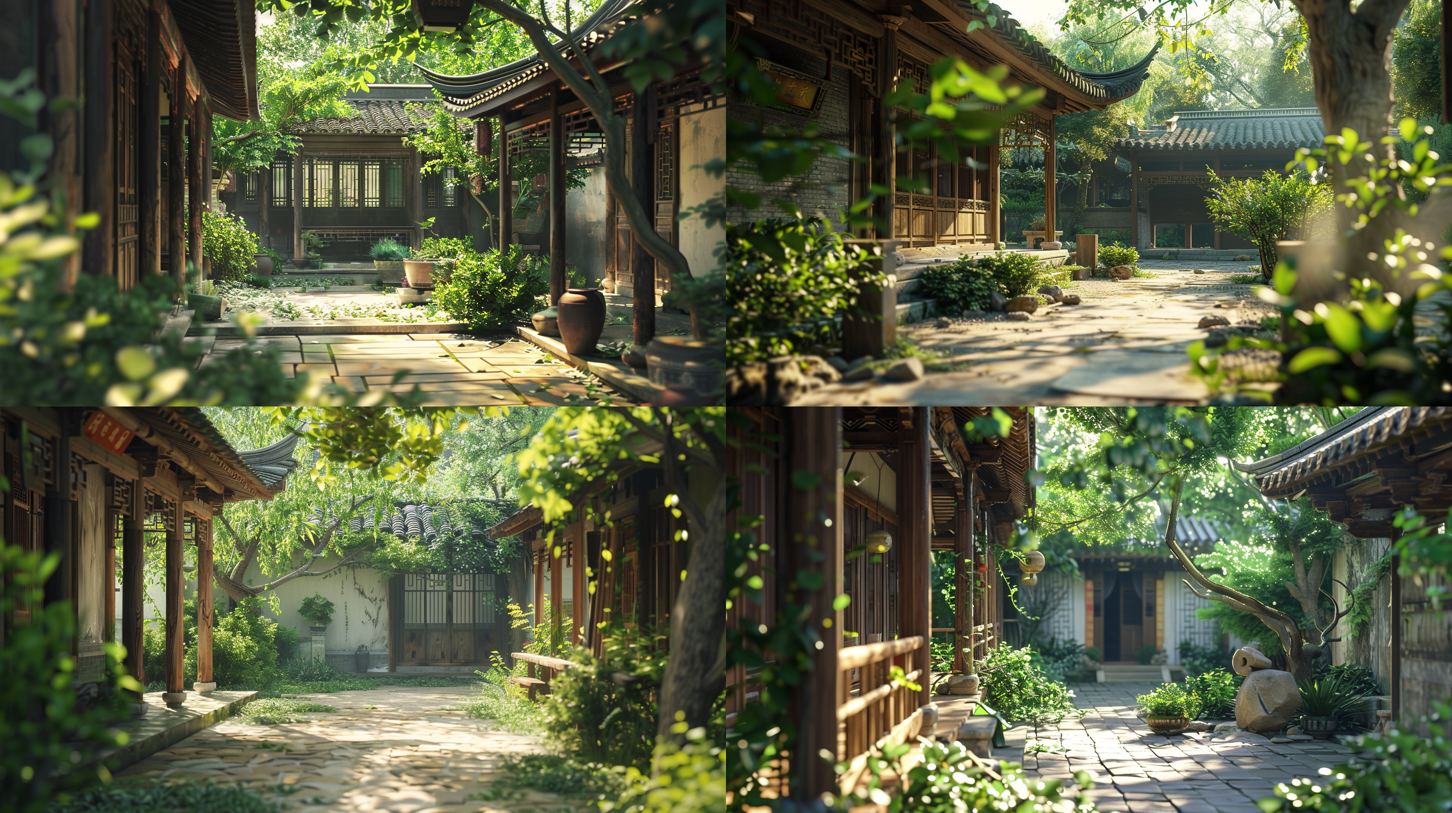 中国农村田园小院，夏天，真实风格，高清画面，清晰画质，高品质，8k分辨率，自然光，广角镜头，绿色植被，木质结构，和谐宁静，午后阳光，细节丰富，色彩鲜艳，生活气息。