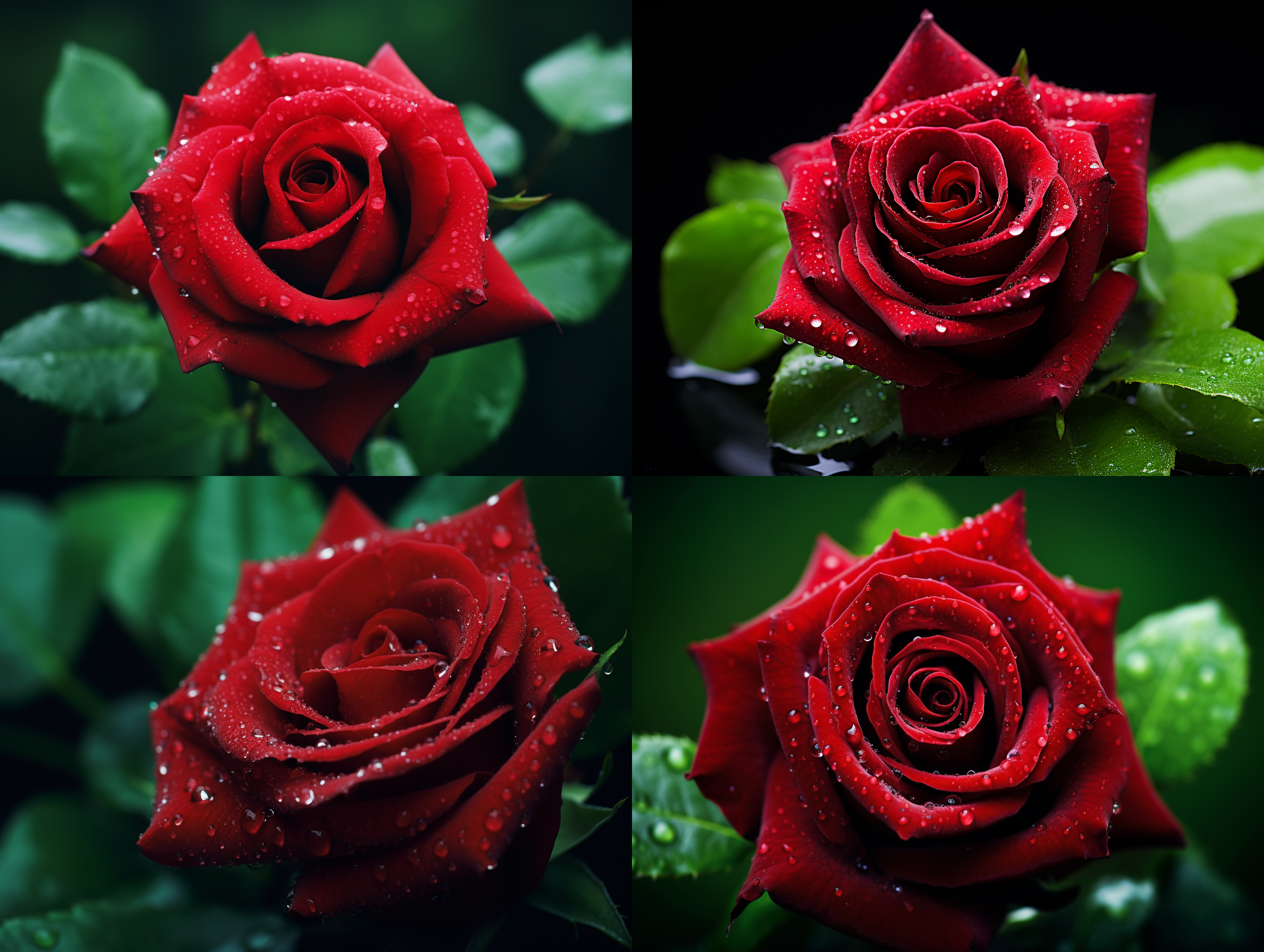red rose, macro photography, waxy texture, semi- petals, natural light, soft focus, deep green background, high saturation, delicate texture, tranquil atmosphere.
