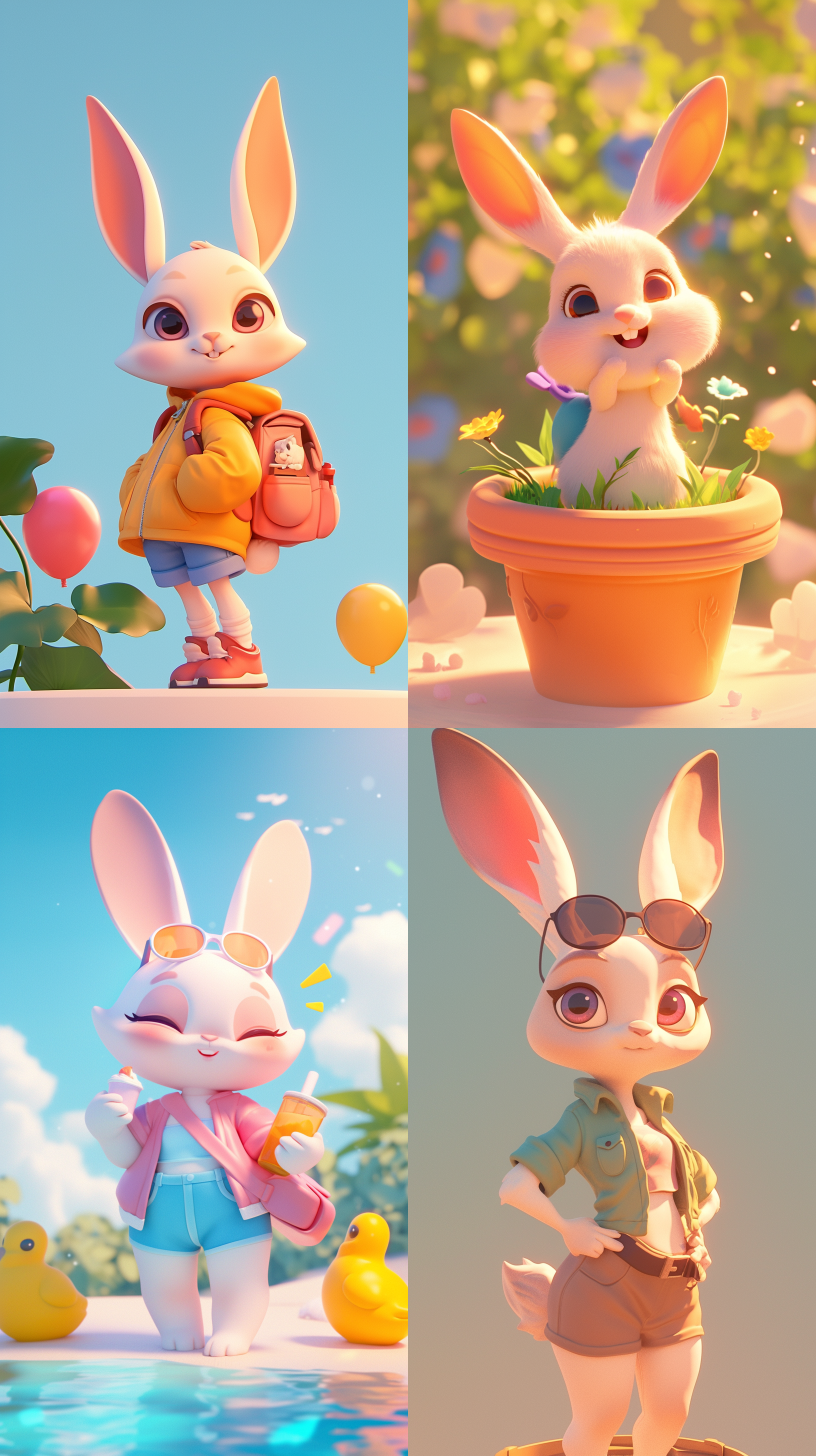 小兔子乐乐皱眉，生气，惊讶，紧张，森林背景，皮克斯动画风格，超真实渲染，高角度拍摄，明亮色彩，迪士尼3d卡通风格，柔和光线，细腻纹理，高清，近景。