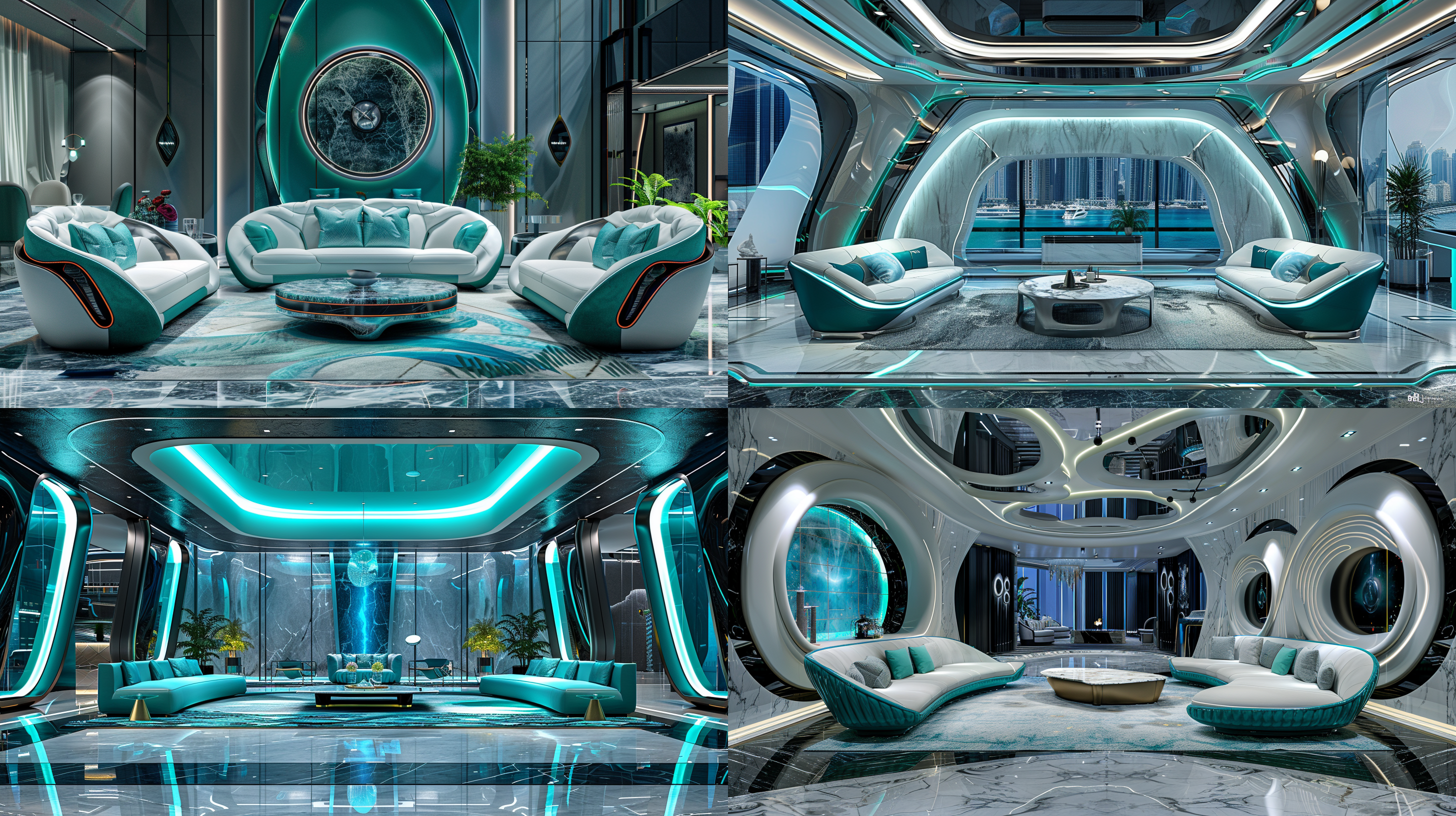 室内包房无窗，奢华璀璨，设计感沙发茶几，氛围强烈，舒适清晰线条，大理石地面金属质感，高级夸张吊顶墙面造型，高清细节真实感超写实，正打广角，暖色调，柔和顶光，奢华氛围，细节丰富。