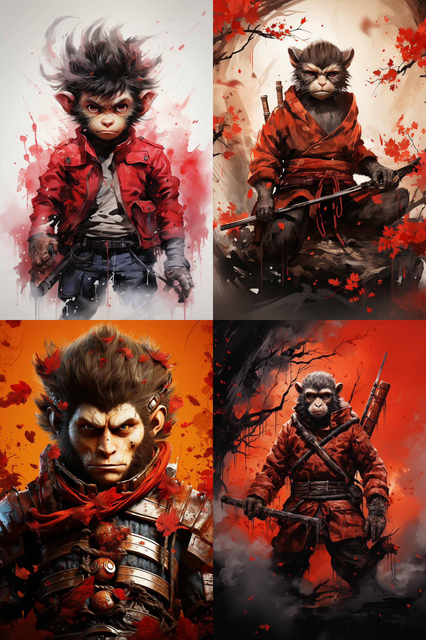 齐天大圣美猴王头像，宣纸质感，中国画笔触，水墨渲染，背景留白，笔触细腻，自然流畅，神态生动，水墨深浅，传统艺术，文化底蕴，国画风格，线条流畅，表情丰富，墨色浓淡，文化象征，艺术表现。